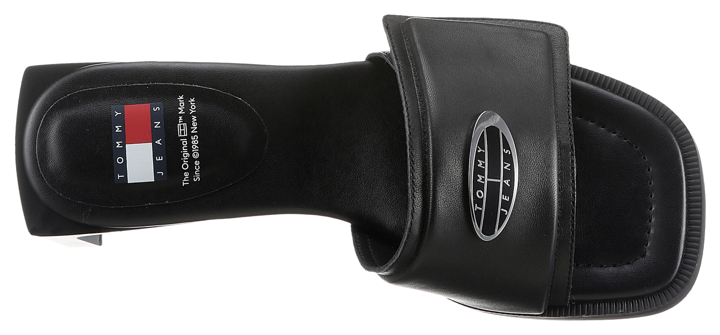 Tommy Jeans Pantolette »THE SOHO HEEL LEATHER«, Partymode, Sommerschuh mit breiter Bandage