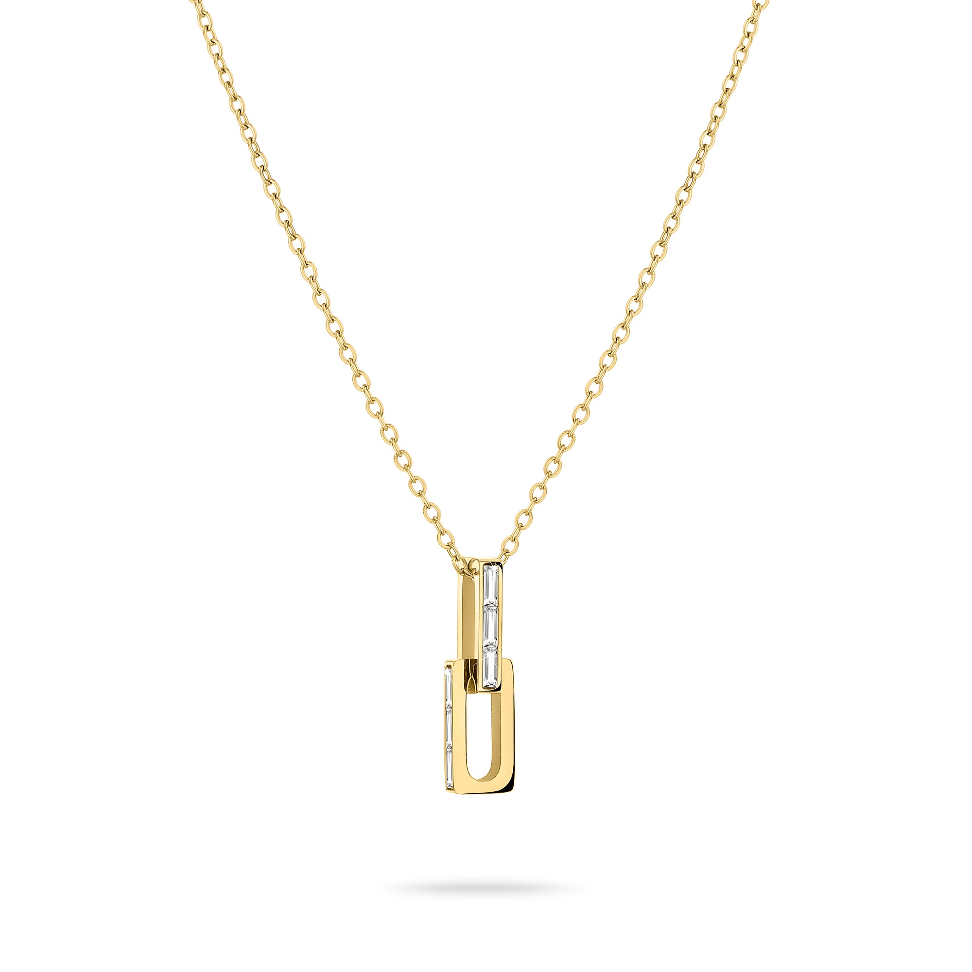 Kette mit Anhänger LIEBESKIND BERLIN "Schmuck Edelstahl Halskette The Festive Mini Link Sparkle", gold (gelbgoldfarben, kristallweiß), Halsketten, Damen, Edelstahl, L: 45 B: 2mm, mit Zirkonia (synth.), B:2mm