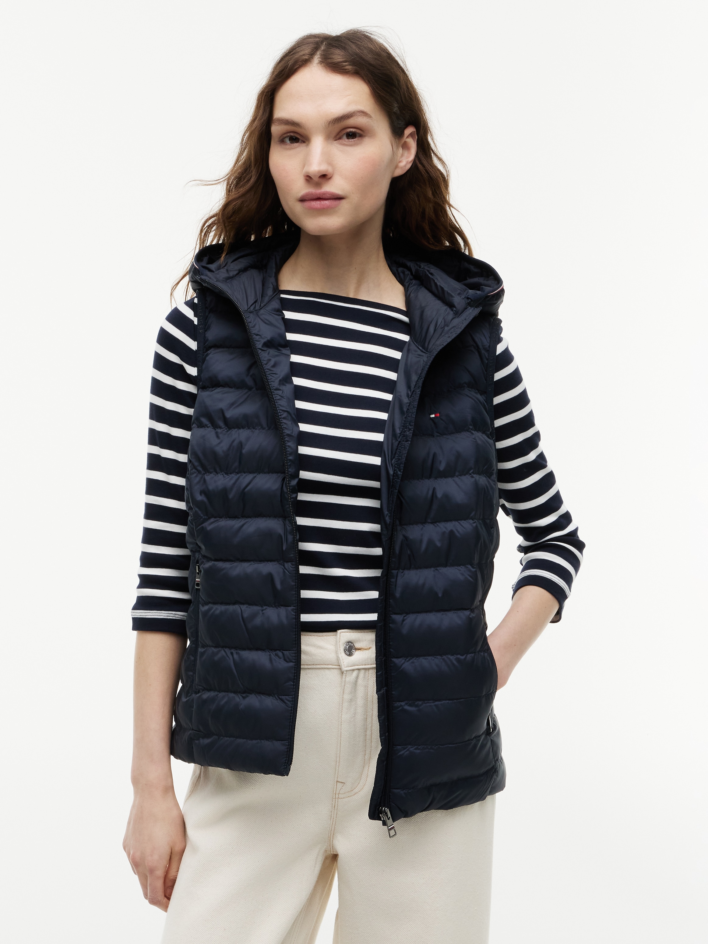 Tommy Hilfiger Steppweste "LW PADDED GLOBAL STRIPE VEST" Global Serie TH WOMEN, abnehmbare Kapuze, Übergangsweste
