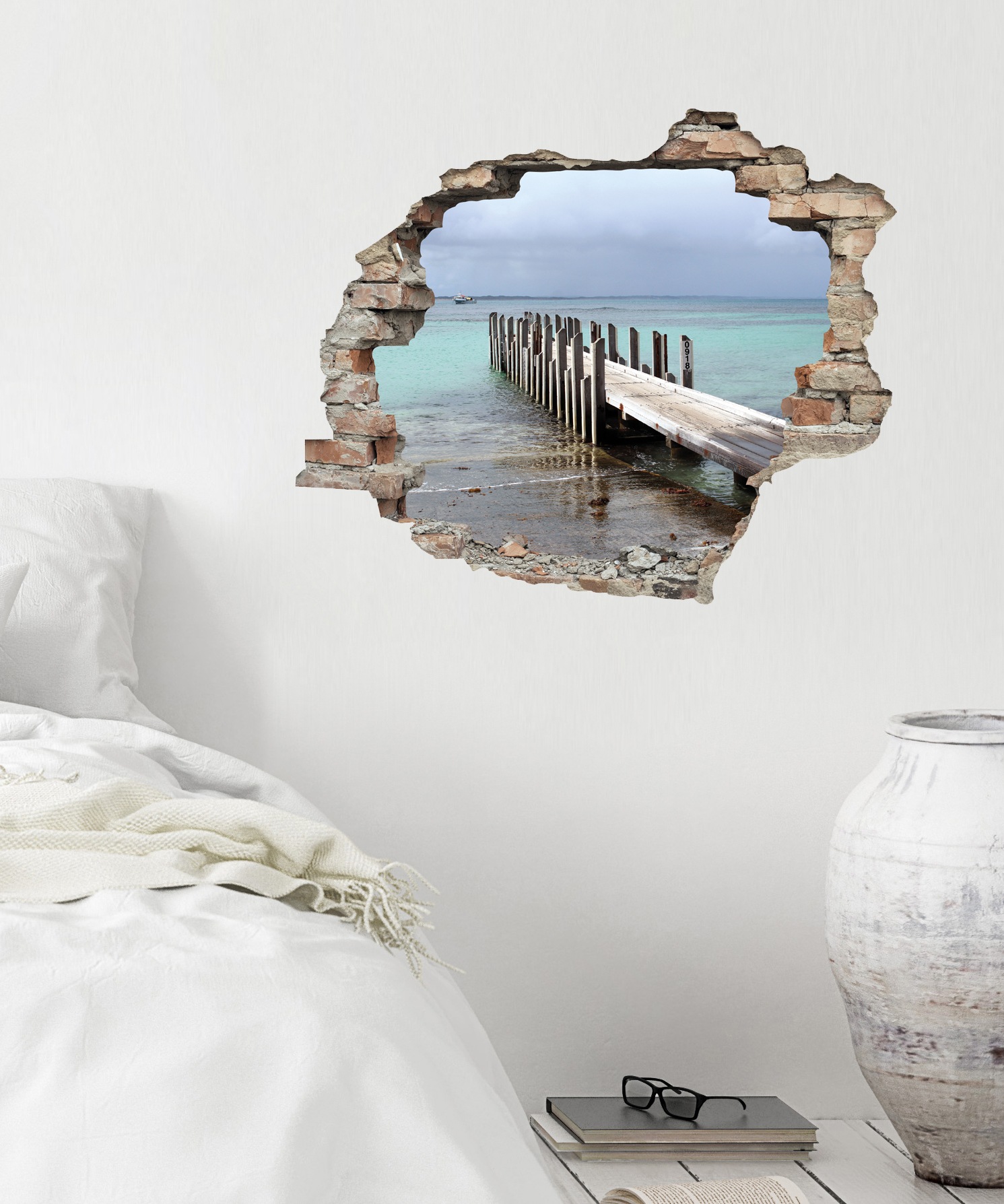 queence Wandtattoo »Steg«, (1 St.), Wandsticker, Wandbild, selbstklebend, 3D, Wanddurchbruch