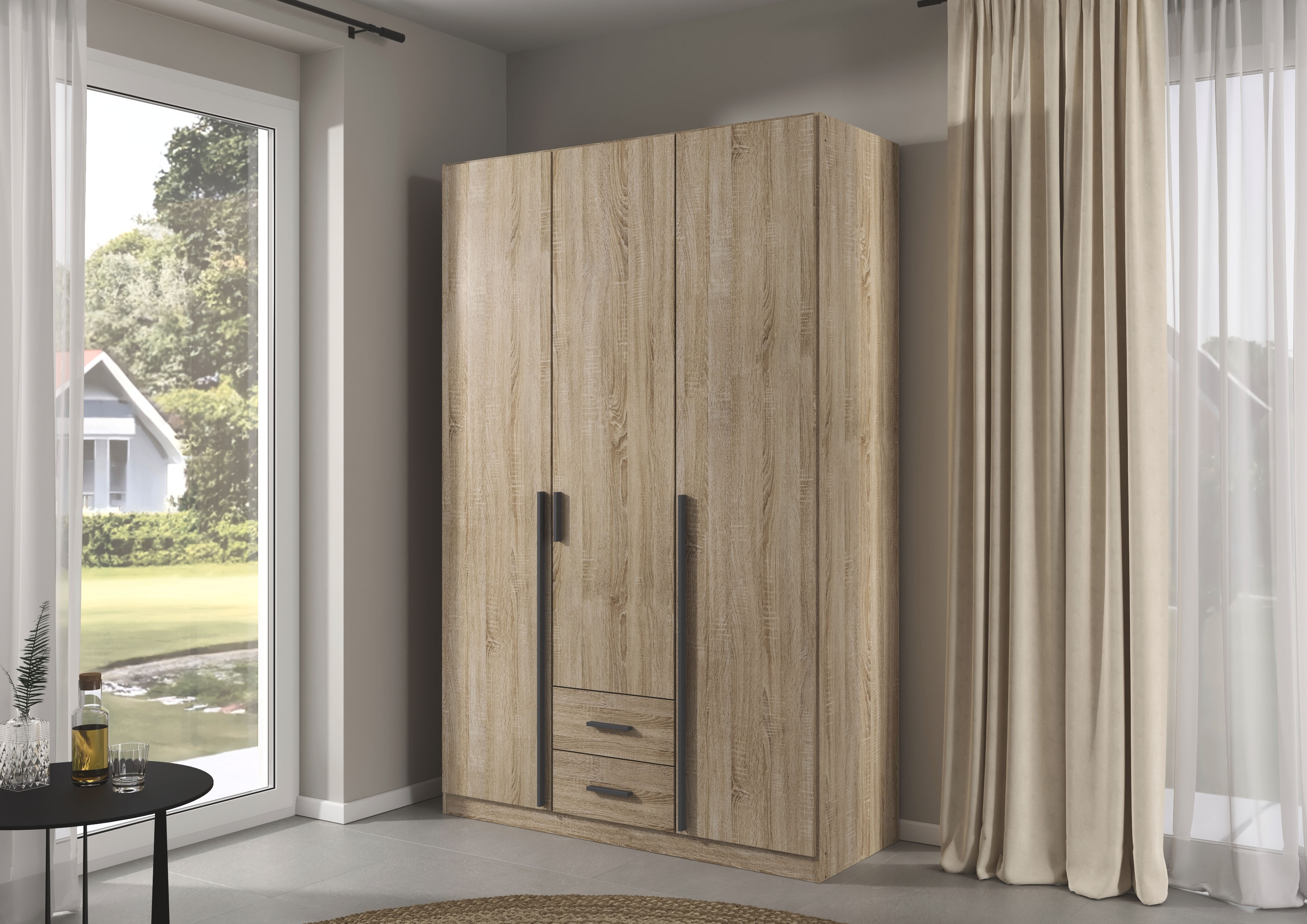 rauch Drehtürenschrank "Kleiderschrank Garderobe GAMMA Breite 136 cm" in 3 Ausstattungen BASIC/CLASSIC/PREMIUM (inkl. SOFT-CLOSE-Funktion), mit Schubladen, verschiedene Griff-Varianten TOPSELLER MADE IN GERMANY