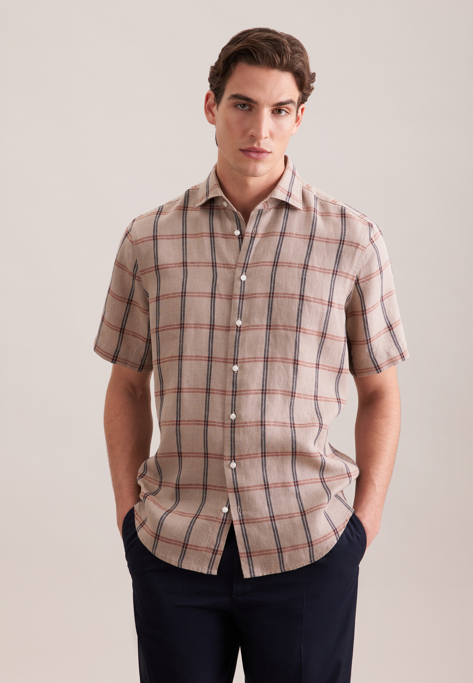 seidensticker Leinenhemd "Schwarze Rose" Regular 1/2 Kentkragen Karo günstig online kaufen