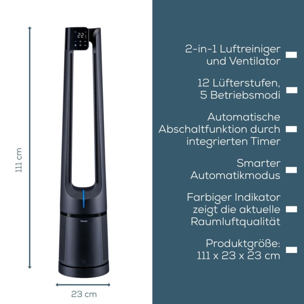 BEURER Ventilatorkombigerät »LV 500, 2-in-1 Luftreiniger & Ventilator für frische, kühle Luft«, Mit 3-schichtigem Filtersystem & kraftvollem Luftstrom, 5 Programme