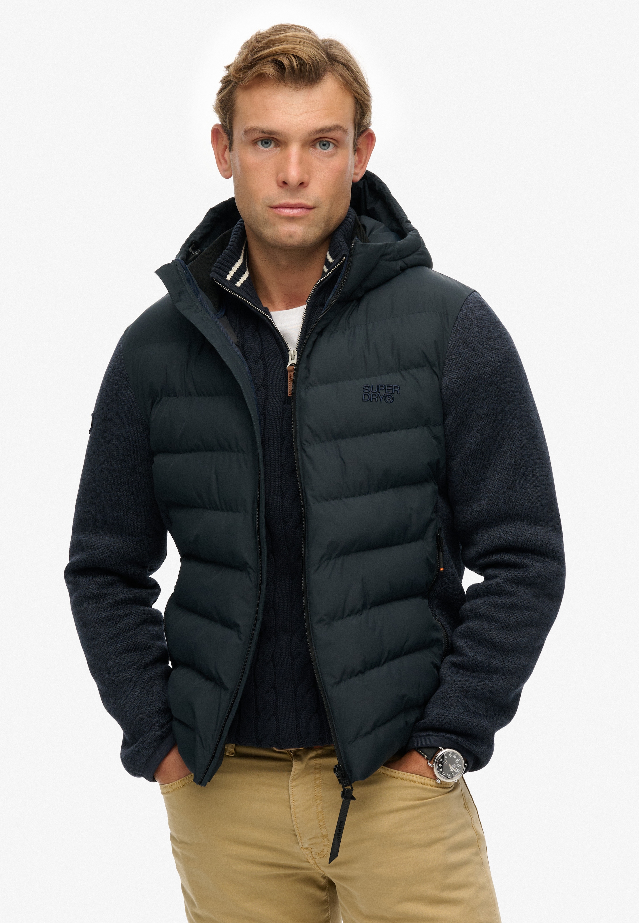 Superdry Steppjacke »HOODED STORM KNIT HYBRID JKT«, mit Kapuze