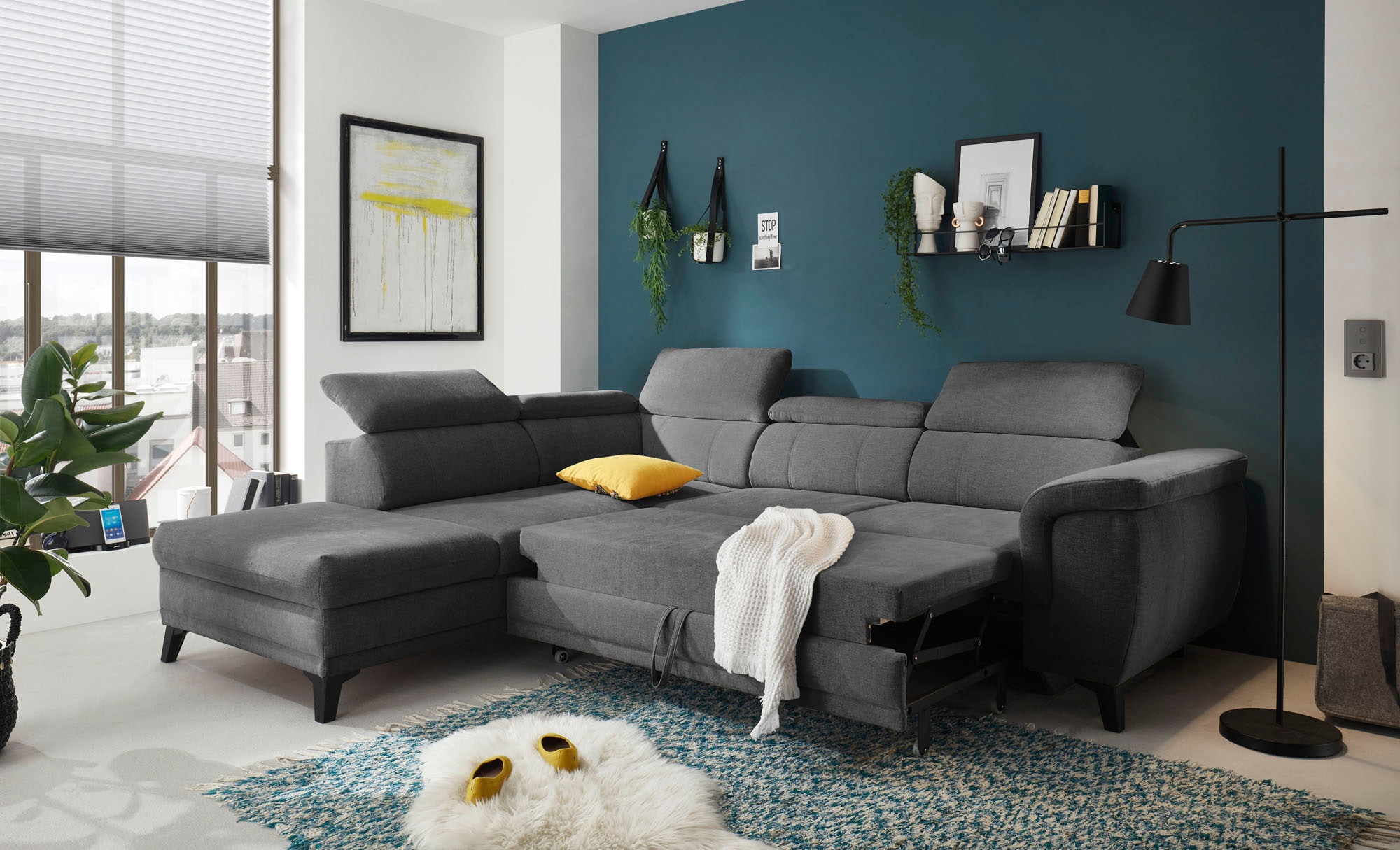 ED EXCITING DESIGN Ecksofa »Albany L-Form«, mit Bettfunktion, Bettkasten & Kopfteilverstellung