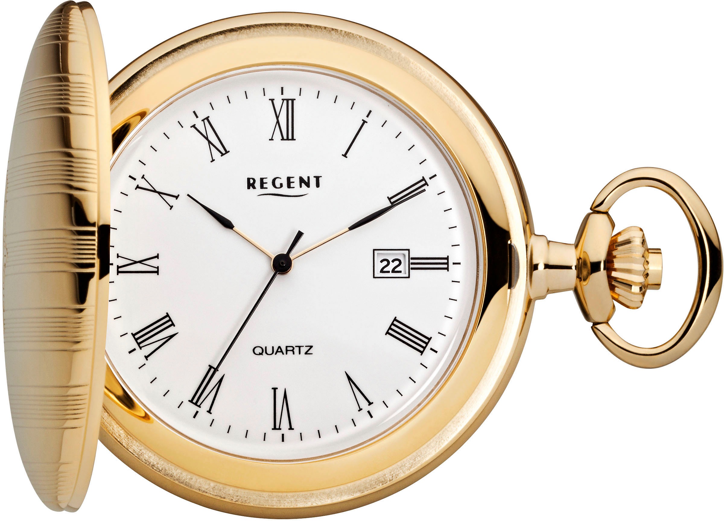 REGENT Damen Taschenuhr "P738-19523040", gold, Taschenuhren, Quarzuhr, Herrenuhr, Datum, Acrylglas, Geschenkidee
