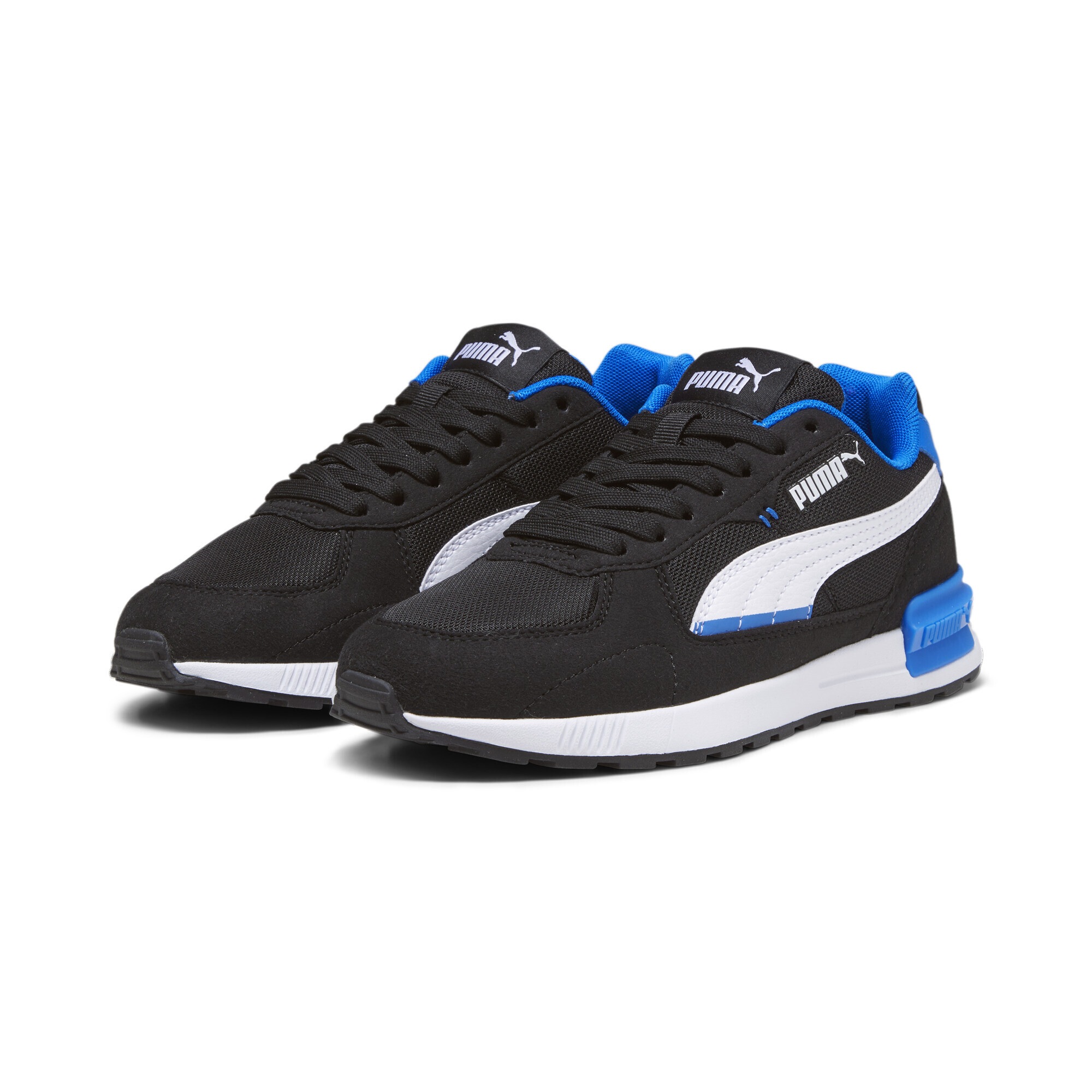 Sneaker PUMA "Graviton Sneakers Jugendliche", Damen, Gr. 37, bunt (schwarz, weiß racing blau), Obermaterial: Textil, Synthetik; Futter: Textil; Innensohle: Textil; Laufsohle: Gummi, Schuhe Sneaker