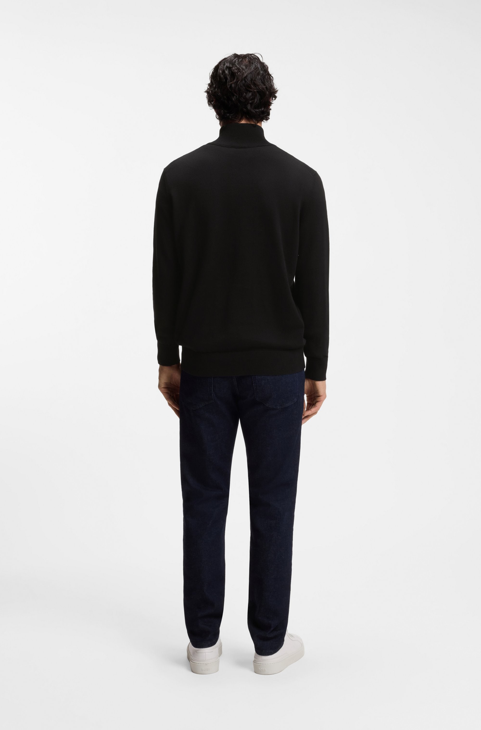 BOSS ORANGE Rollkragenpullover »Kanobix Half Zip Cotton Cashmere« Regular fit, Stehkragen mit Reißverschluss, Ton-in-Ton Logo