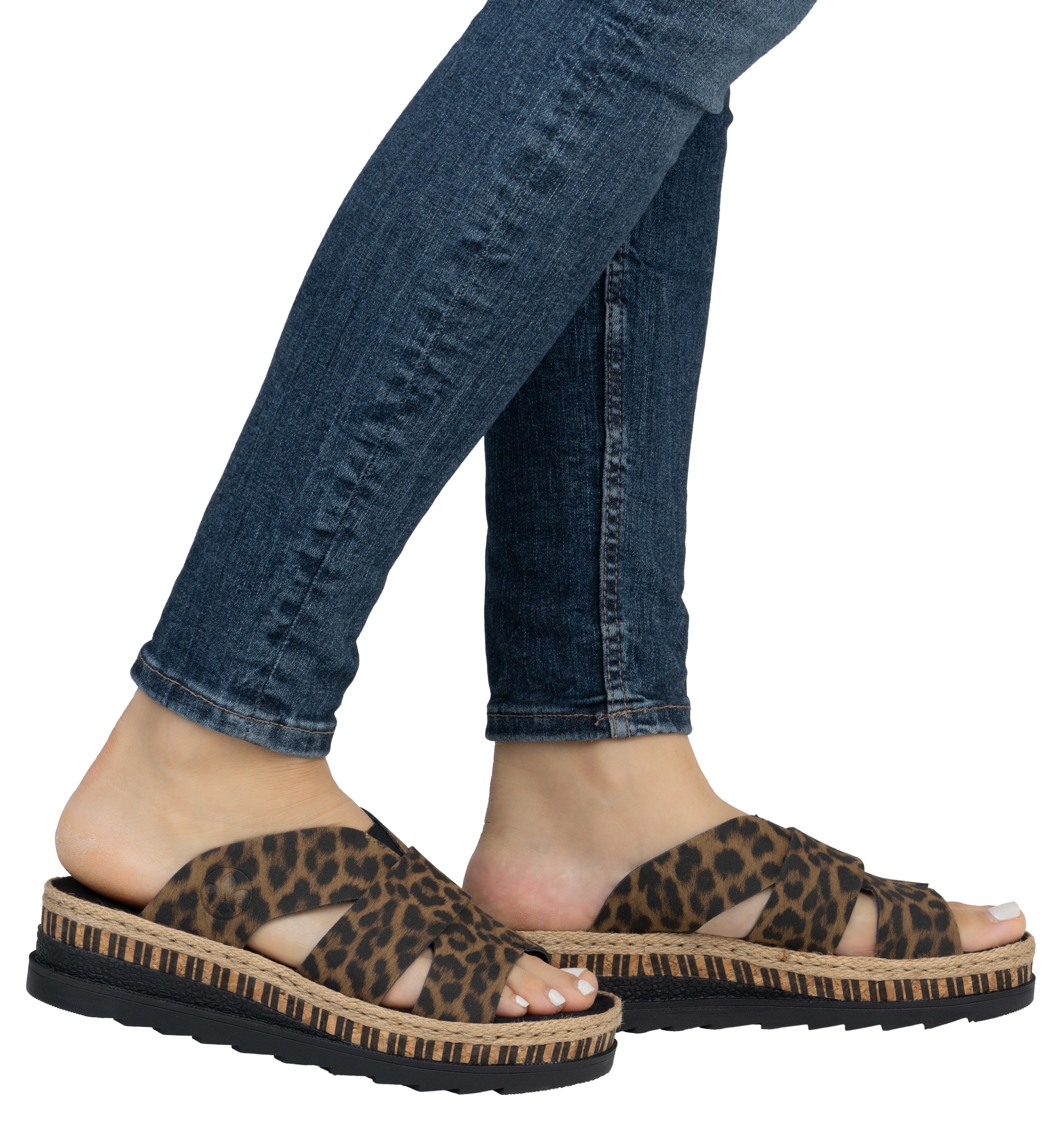 Rieker Pantolette, Keilabsatz, Sommerschuh, Schlappen mit Juteumrahmung