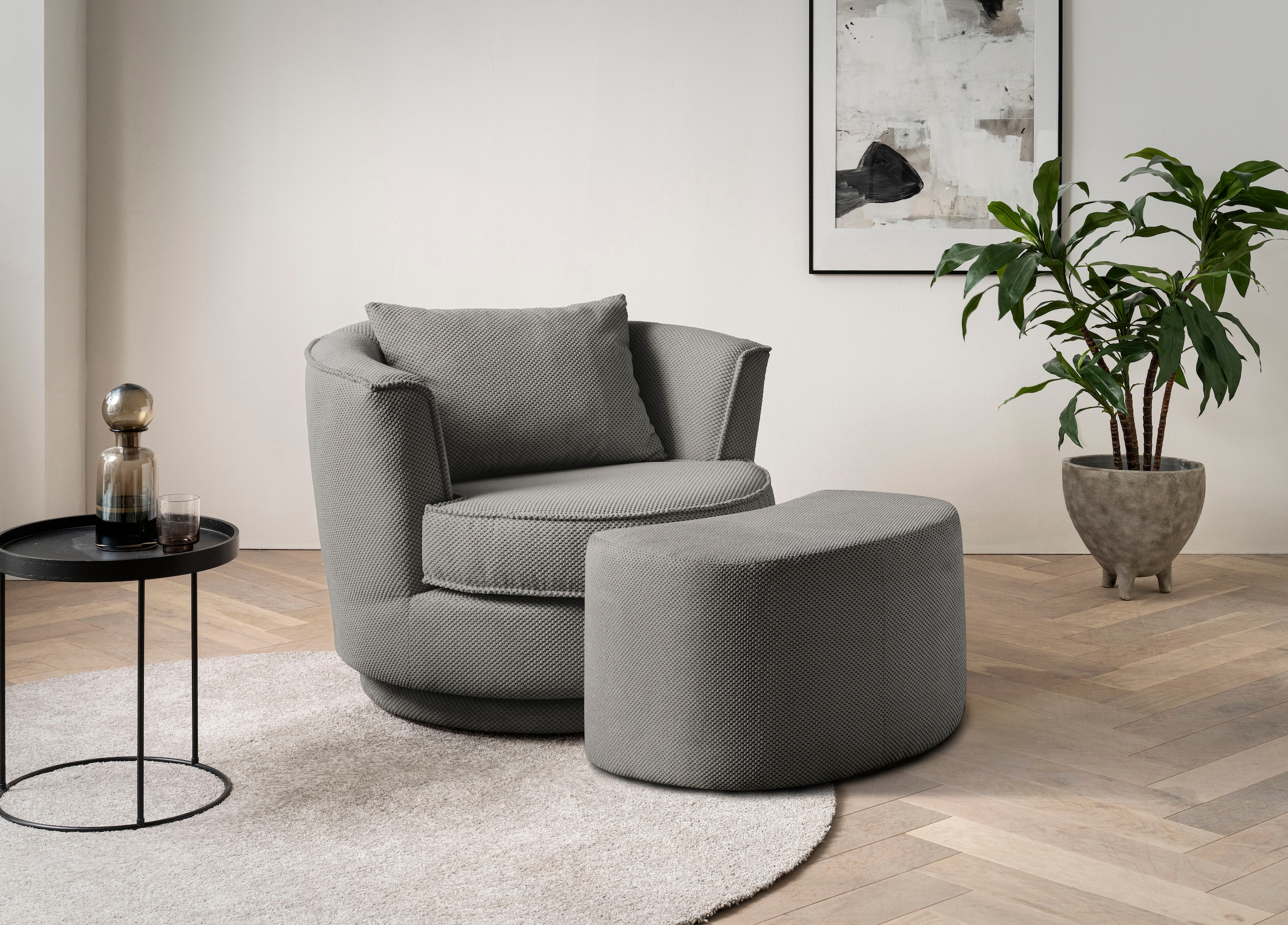 Home affaire Drehsessel "MAISIE Webvelours, Love Seat,Lese-Sessel,Sessel-Set, mit Hocker" 2 Stk. tlg. in MEGA CORD und Web-Velours, drehbar 360 Grad mit Hocker