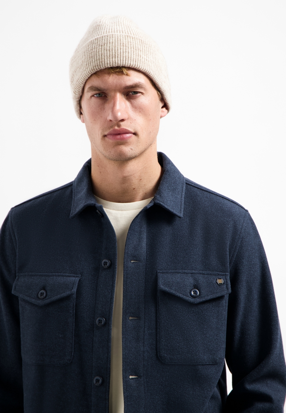 NO EXCESS Langarmhemd »No Excess Meliertes Overshirt«