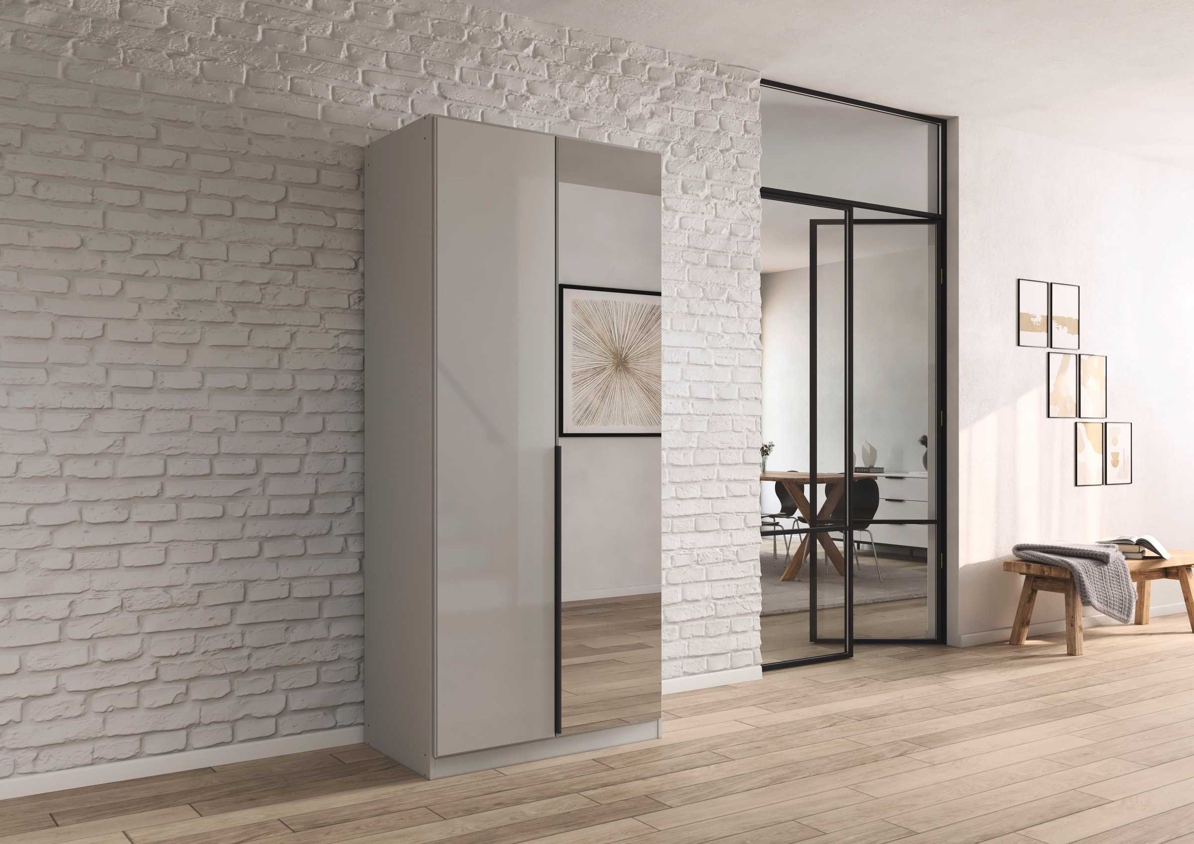 rauch Drehtürenschrank »Kleiderschrank Kleiderschränke Schrank Garderobe AGORDO mit Glasfront«, (in zwei Griff-Farben), durchdachte Innenausstattung, in 6 Breiten und 2 Höhen MADE IN GERMANY