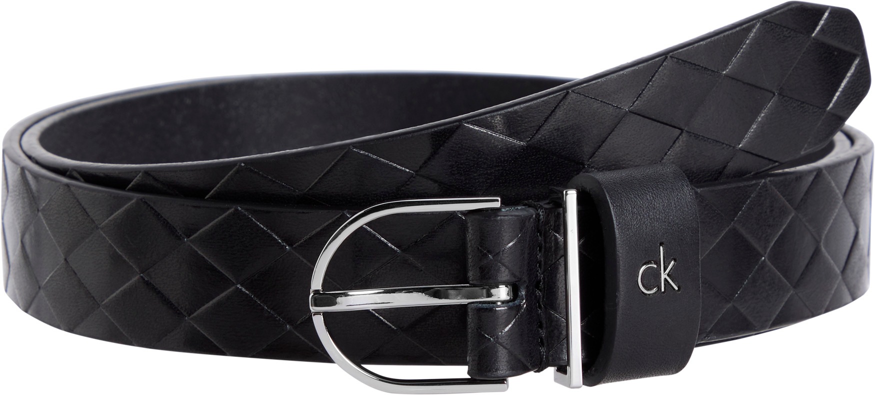 Calvin Klein Ledergürtel "CK METAL ROUND BUCKLE 2.5 BRAID" mit Rautenstrukt günstig online kaufen