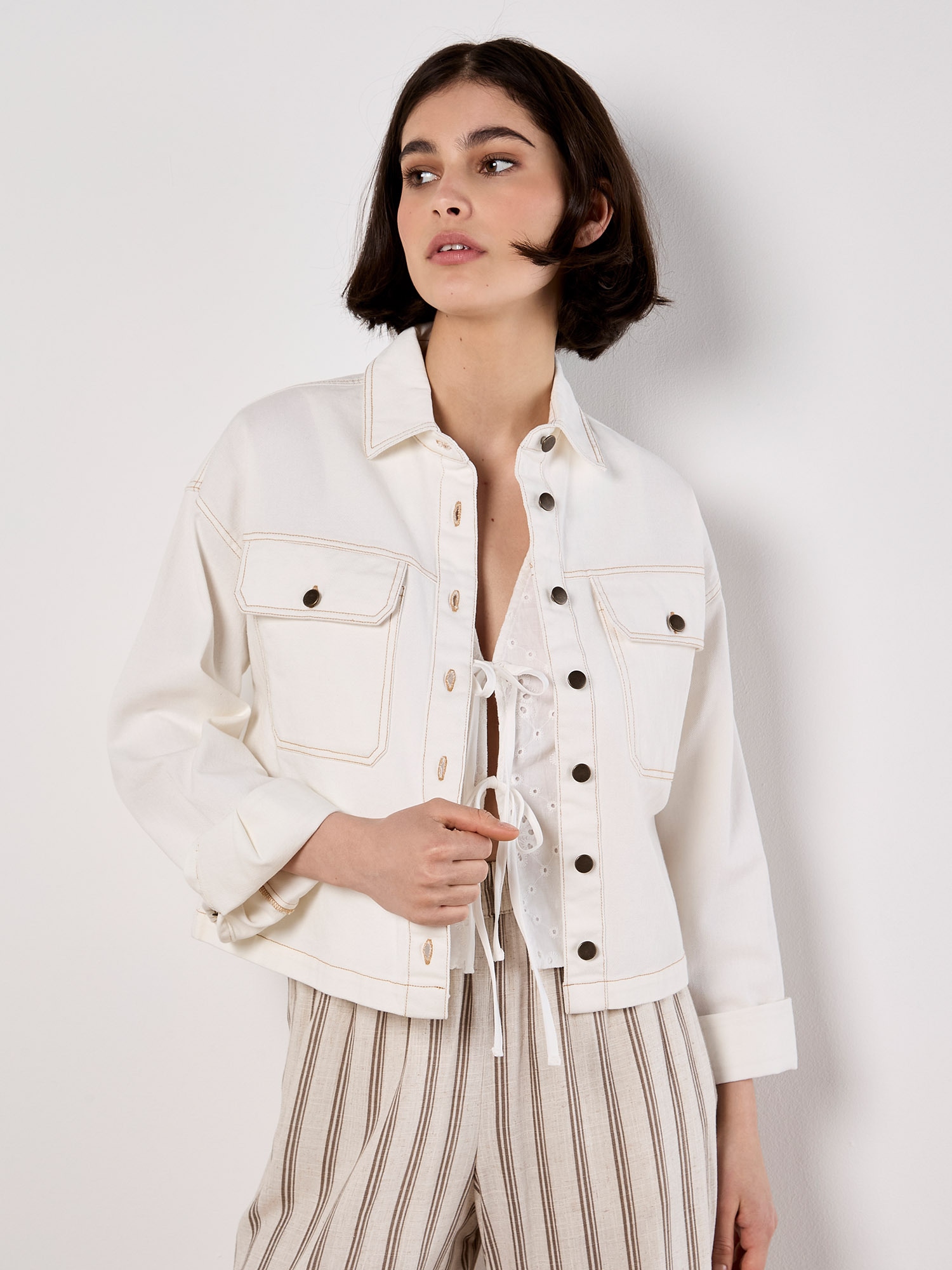 Apricot Klassische Bluse »Kurzes Baumwoll-Jeanshemd« in Croppedlänge