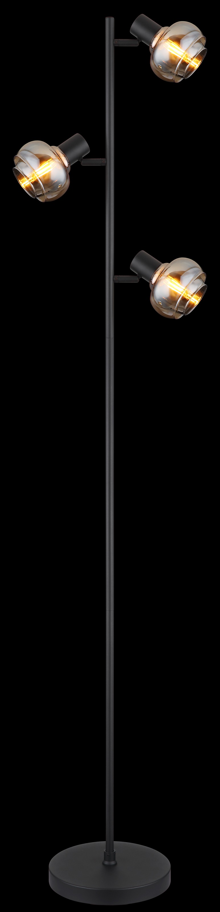 GLOBO LIGHTING Stehlampe »TOKKI« E14 1 Stk. Stehleuchte Schwarz, Glas Amber/Rauch, Fußtrittschalter, E14