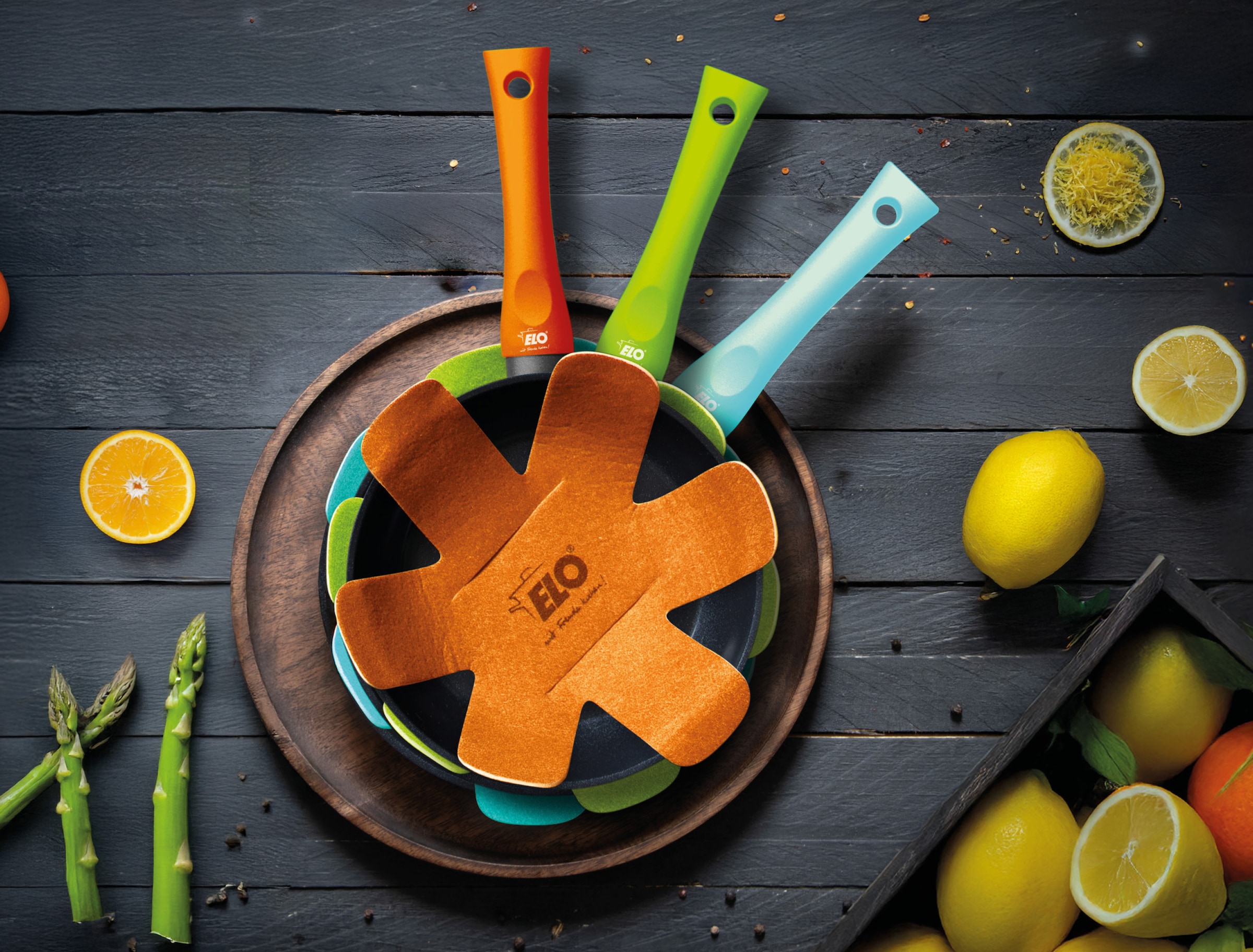 Elo Basic Schmorpfanne »Colorio mit farbigem Protektor« Aluminium Set, 2 tlg. Soft-Touch-Griff mit Flammenschutz