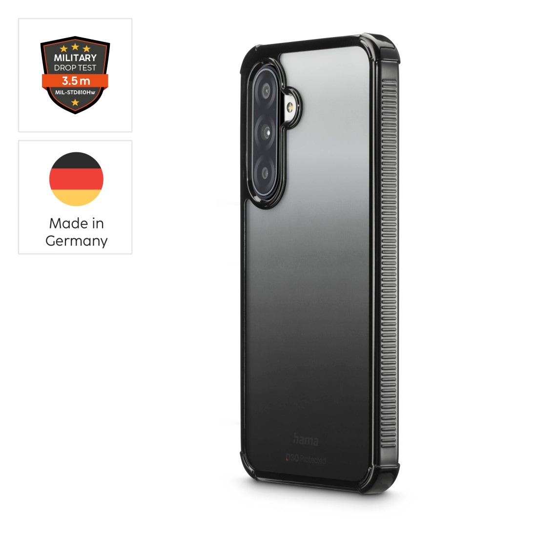 Hama Smartphone-Hülle »D3O-Handyhülle für Samsung Galaxy A17 A17 5G A18« D3O-Technologie,Fallschutz bis 3,5m, 4H-Kratzschutz, geriffelte Seiten