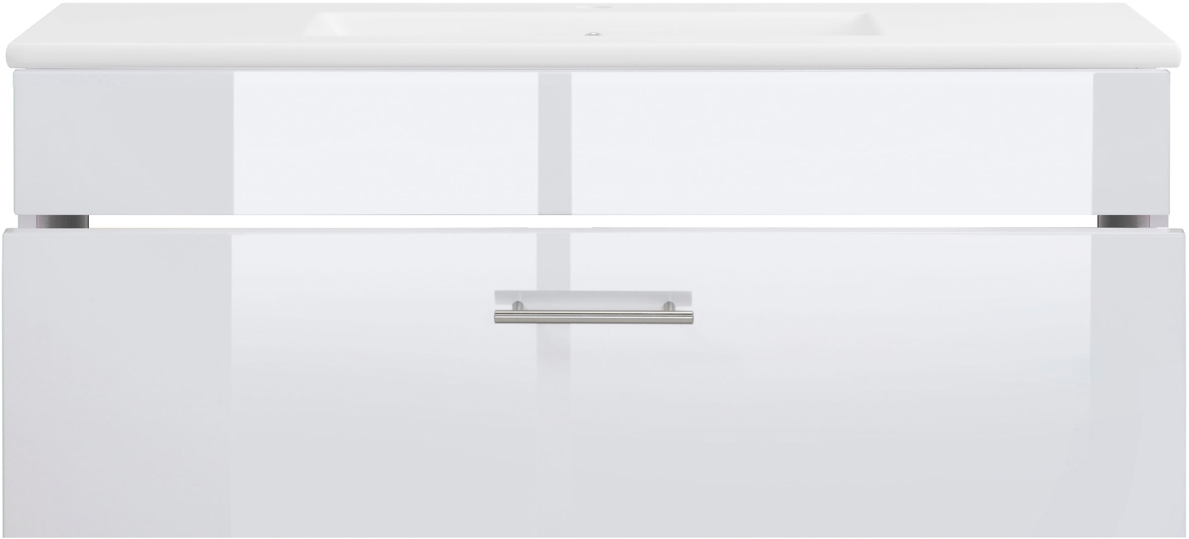 welltime Waschtisch »Trento Light mit Keramik-Auflagebecken«, 1 feste Blende und 1 Auszug, Breite: 101cm, Weiß Hochglanz