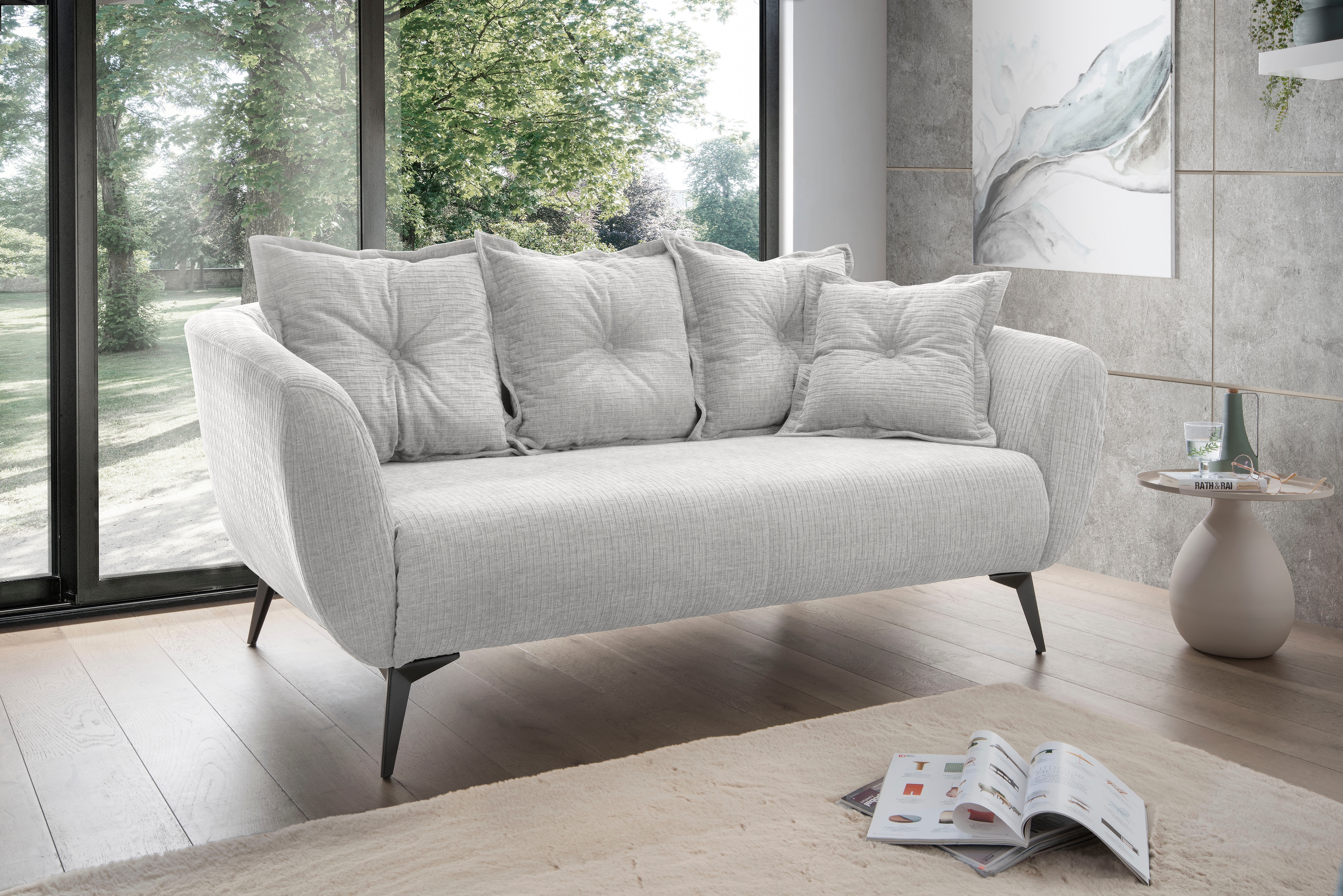 Home affaire 2,5-Sitzer "Baggio, Breite 196 cm zeitlos & elegant, bequem" schwarze Metallfüße