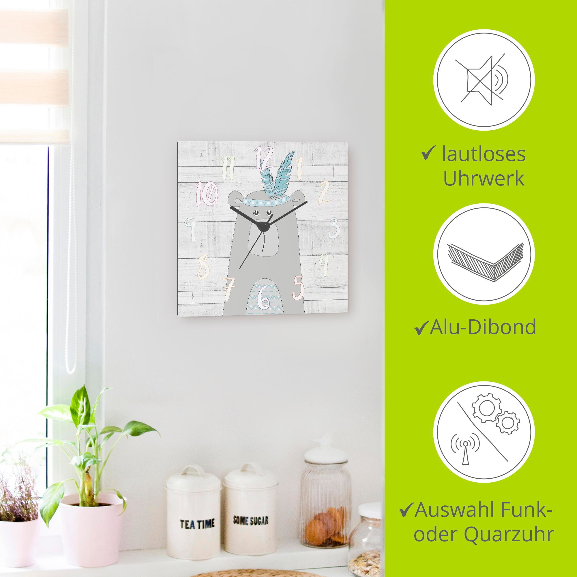 Artland Wanduhr »Bär« wahlweise mit Quarz- oder Funkuhrwerk, lautlos ohne Tickgeräusche