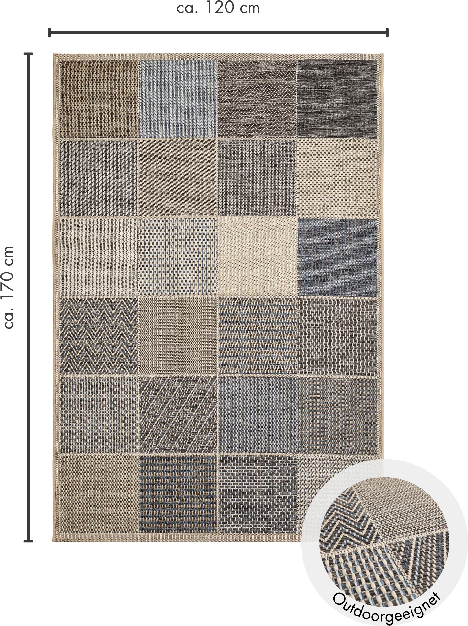 Andiamo Teppich »Clyde 2«, rechteckig, 5 mm Höhe, Flachgewebe, Patchwork Design, In- und Outdoor geeignet, Wohnzimmer