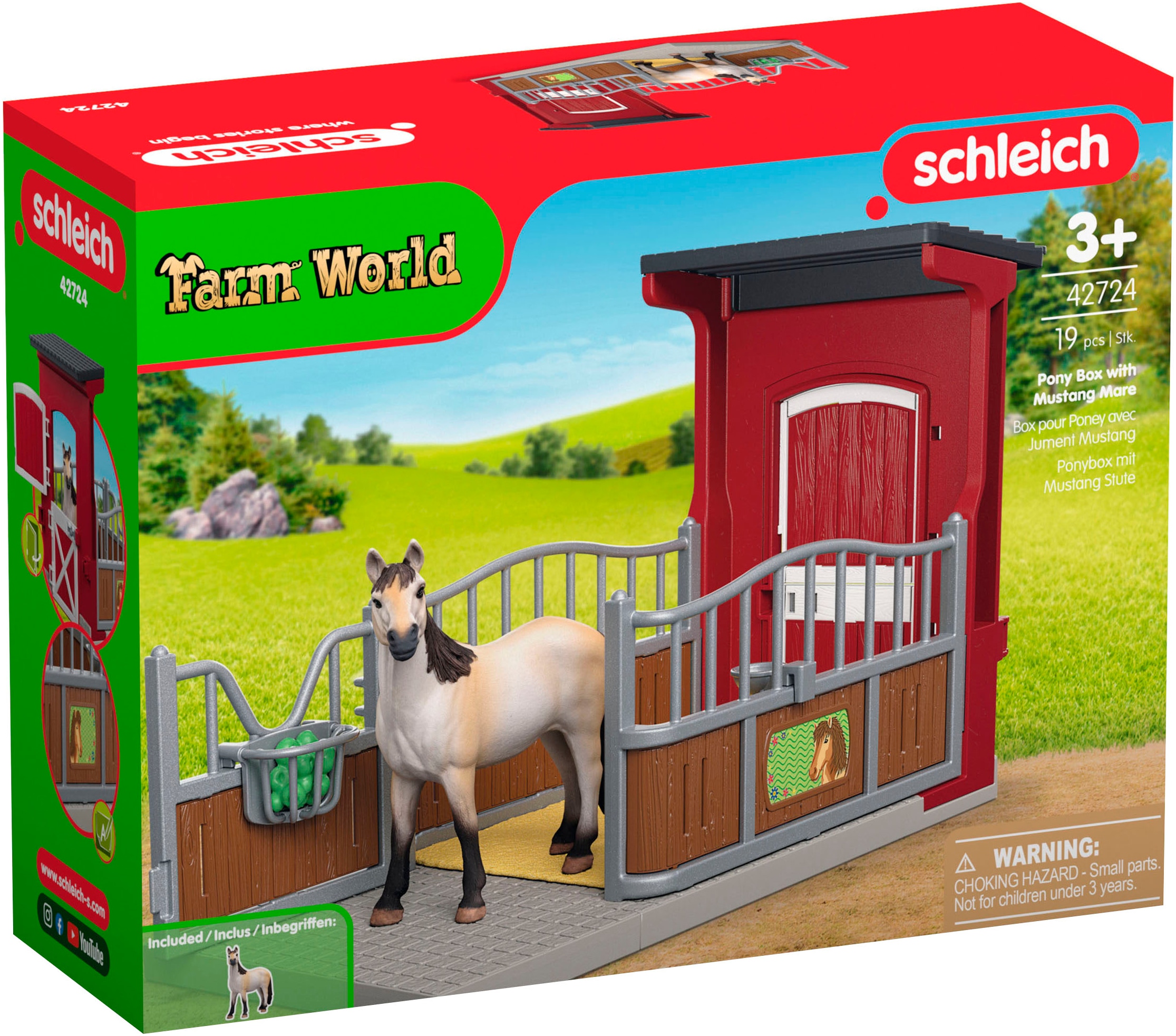 Schleich® Spielwelt »FARM WORLD, Ponybox mit Mustang Stute (42724)«, Made in Europe