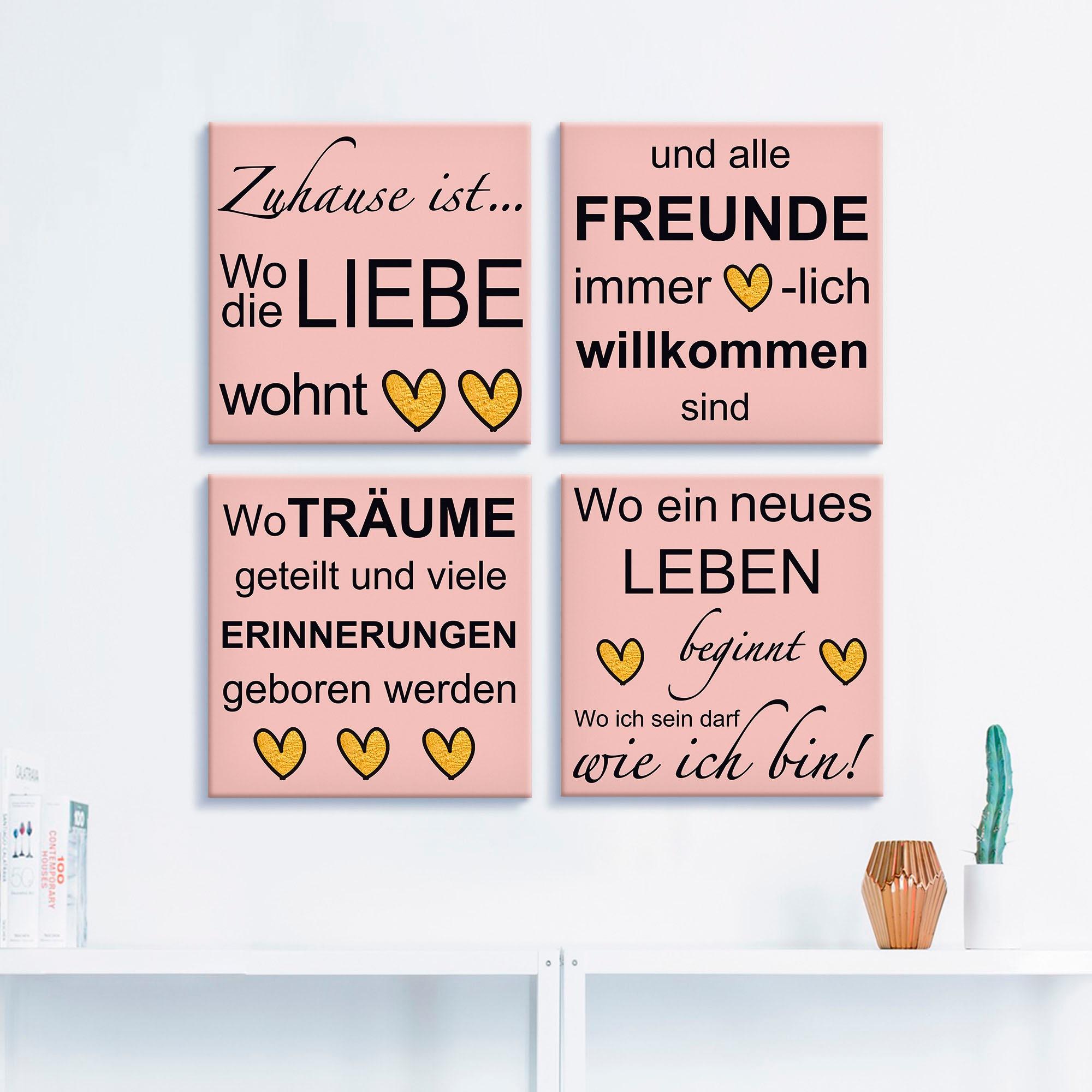 Artland Leinwandbild "Wo die Liebe wohnt", Sprüche & Texte, (4 St.), 4er Se günstig online kaufen