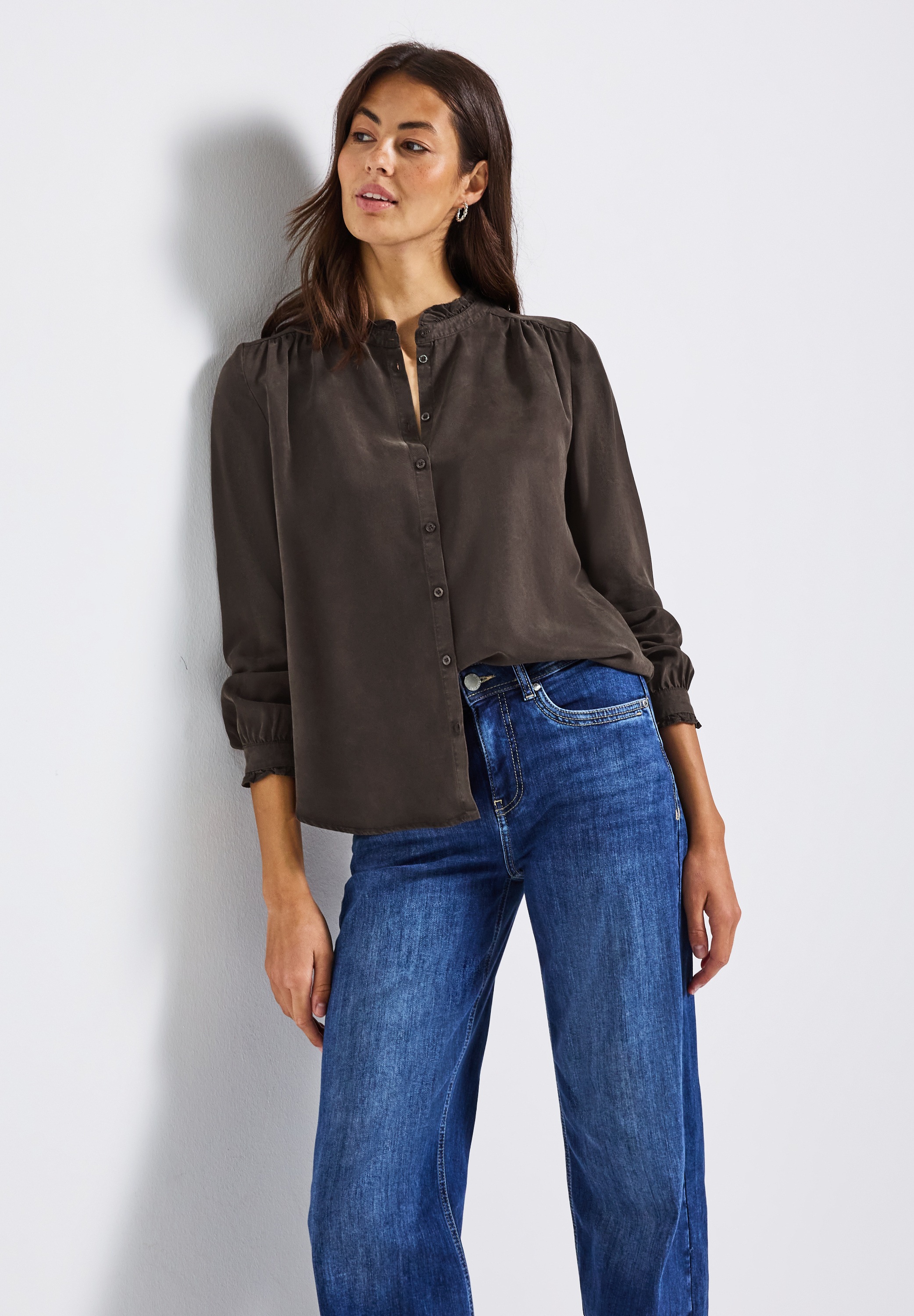 STREET ONE Langarmbluse, mit Rüschendetails, Washed Look günstig online kaufen