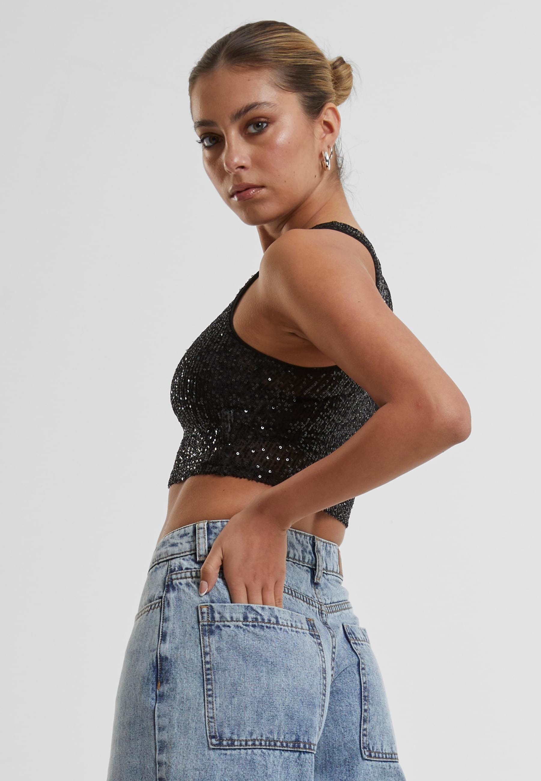 URBAN CLASSICS Muskelshirt »Urban Classics Ladies Sequins Cropped Top«, (1 tlg.)