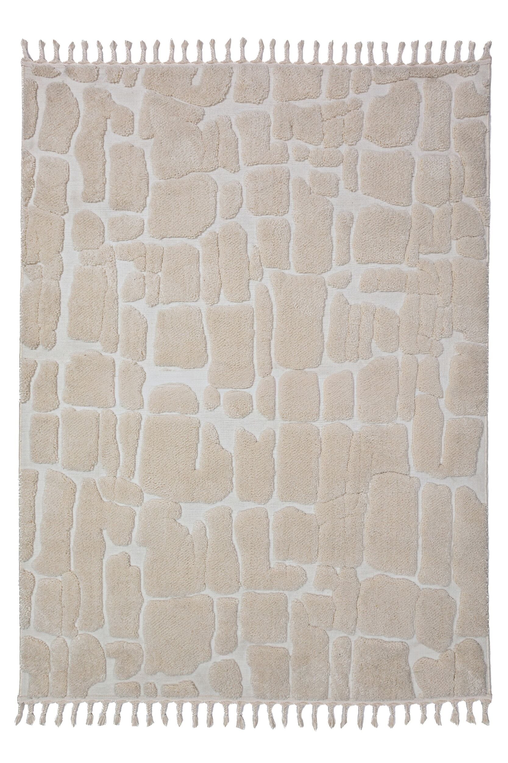 FLAIR RUGS Teppich »ESRA COBBLED« rechteckig 20 mm Höhe Woll Border Teppich, mit Muschelsaumkante