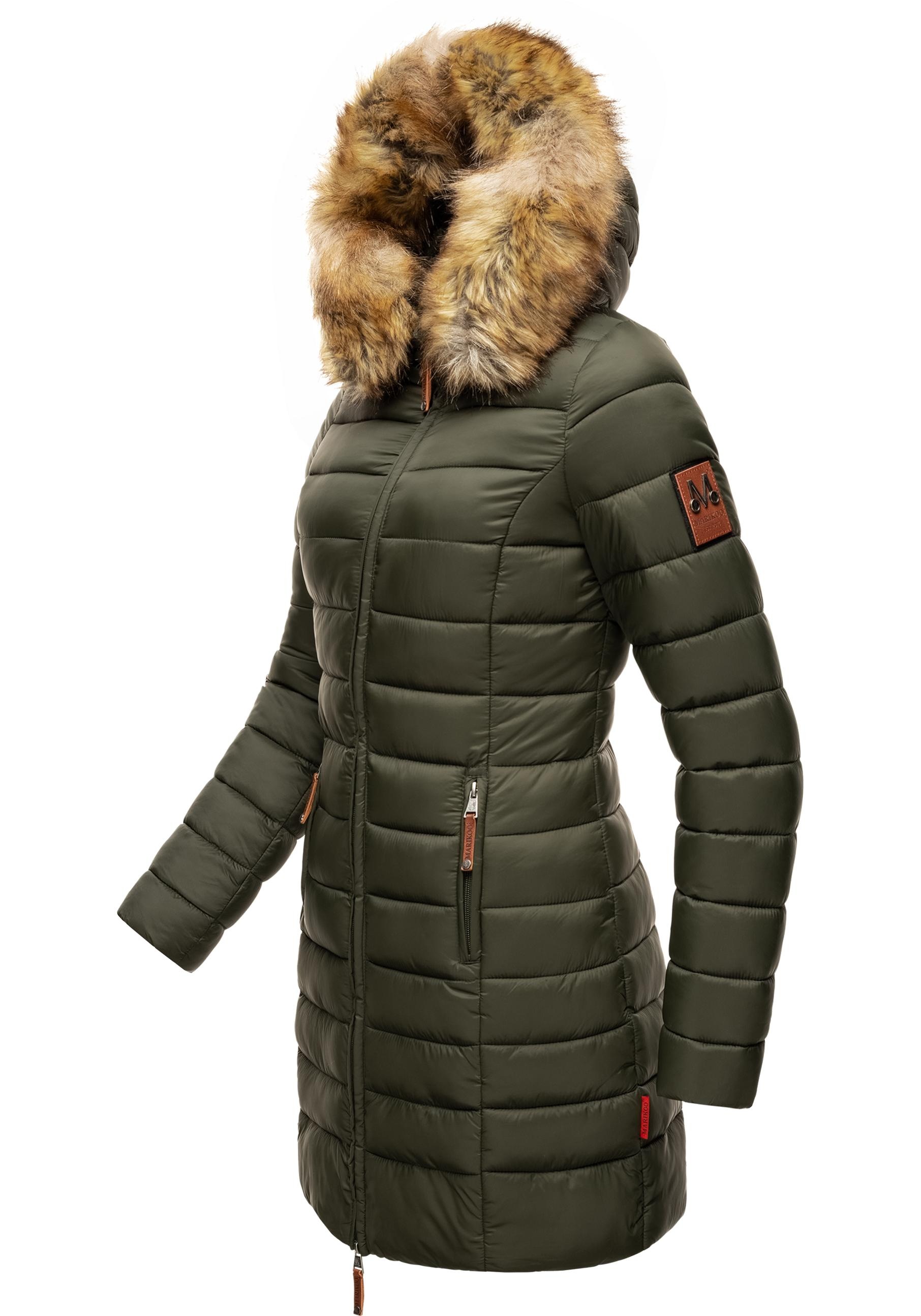 Marikoo Steppmantel »Rose-Stepp«, zeitloser Winterparka mit großer Kunstfellkapuze