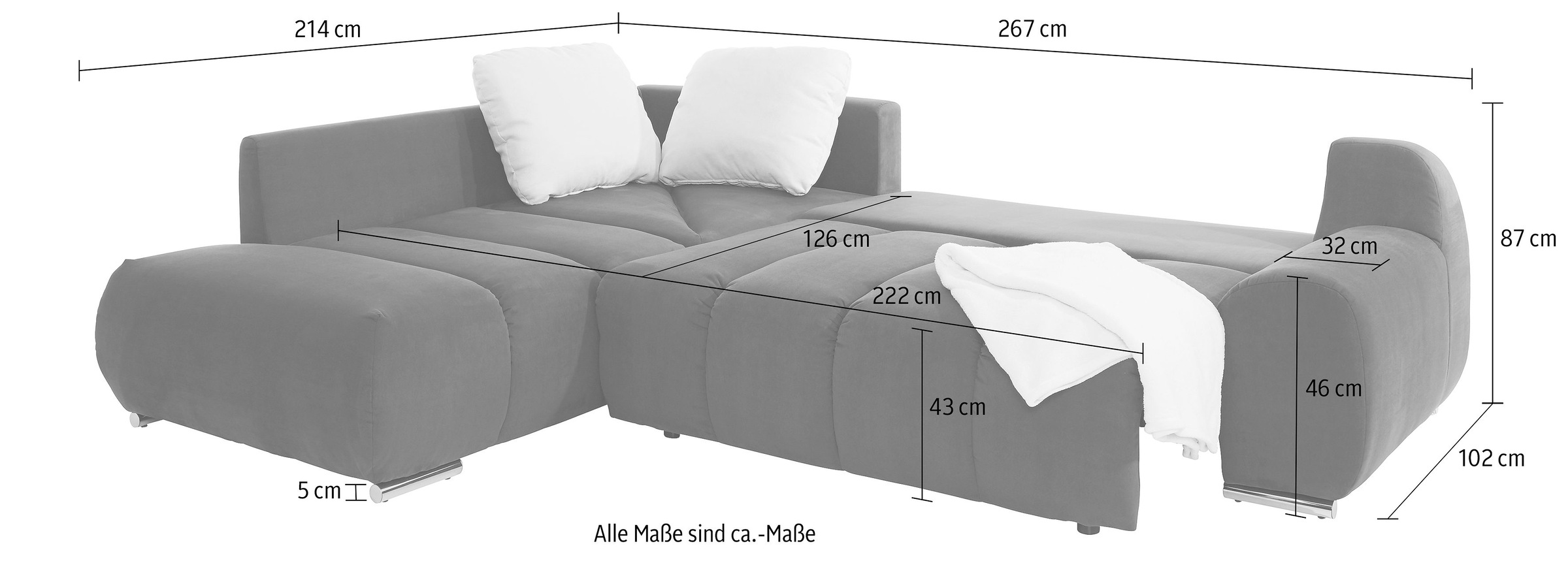 INOSIGN Ecksofa »Bono L-Form«, mit Ottomane, wahlweise mit Bettfunktion