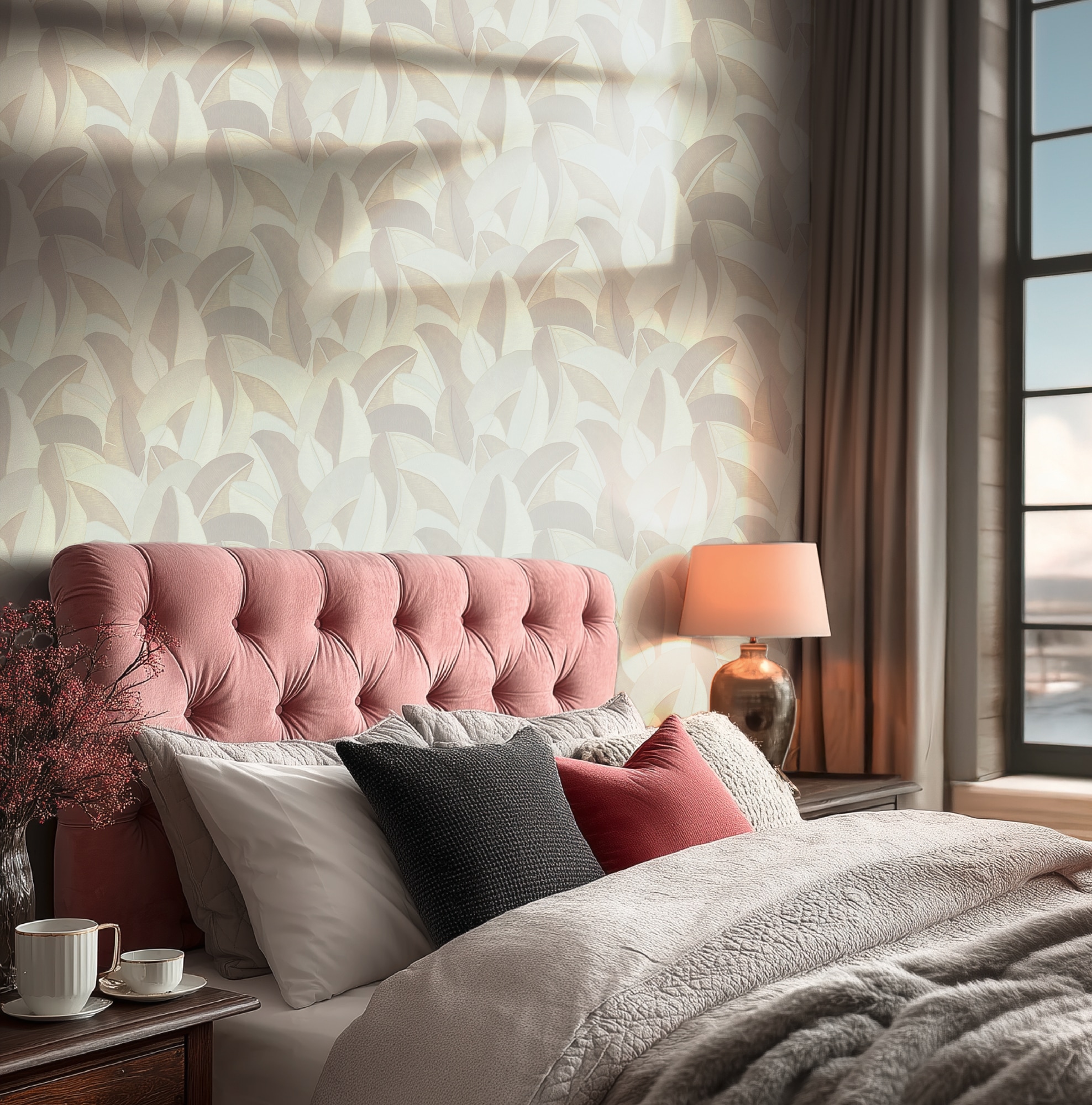 living walls "Vibes & Styles Isabelle – Golden Canopy Vliestapete" glänzend leicht strukturiert Großflächiges Blattdesign mit feiner Struktur und Glanzeffekt