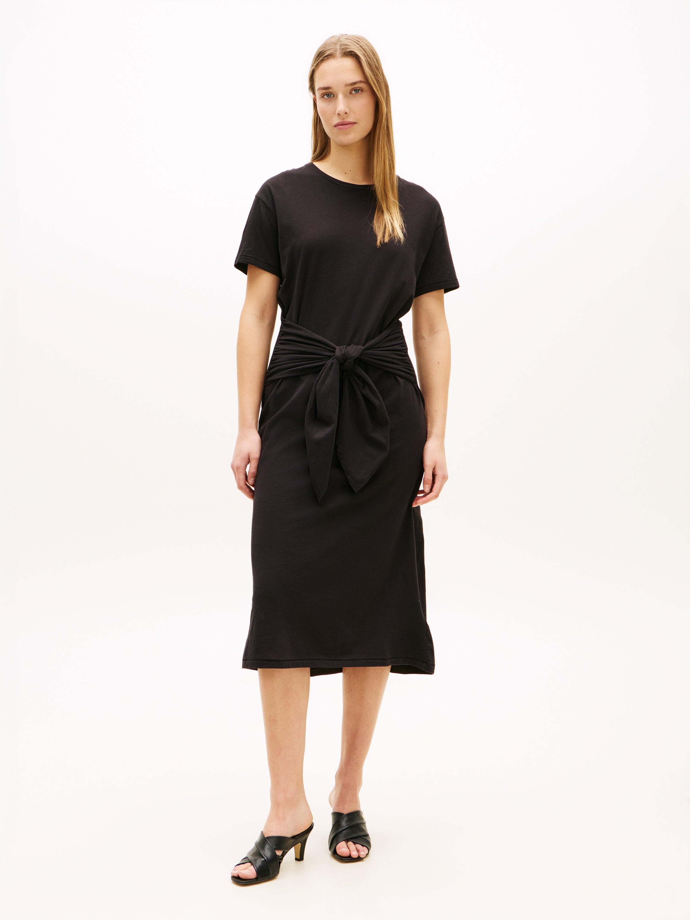 Tommy Hilfiger Shirtkleid »CO SLUB KNOT MIDI DRS« Ohne Taschen mit Bindegürtel