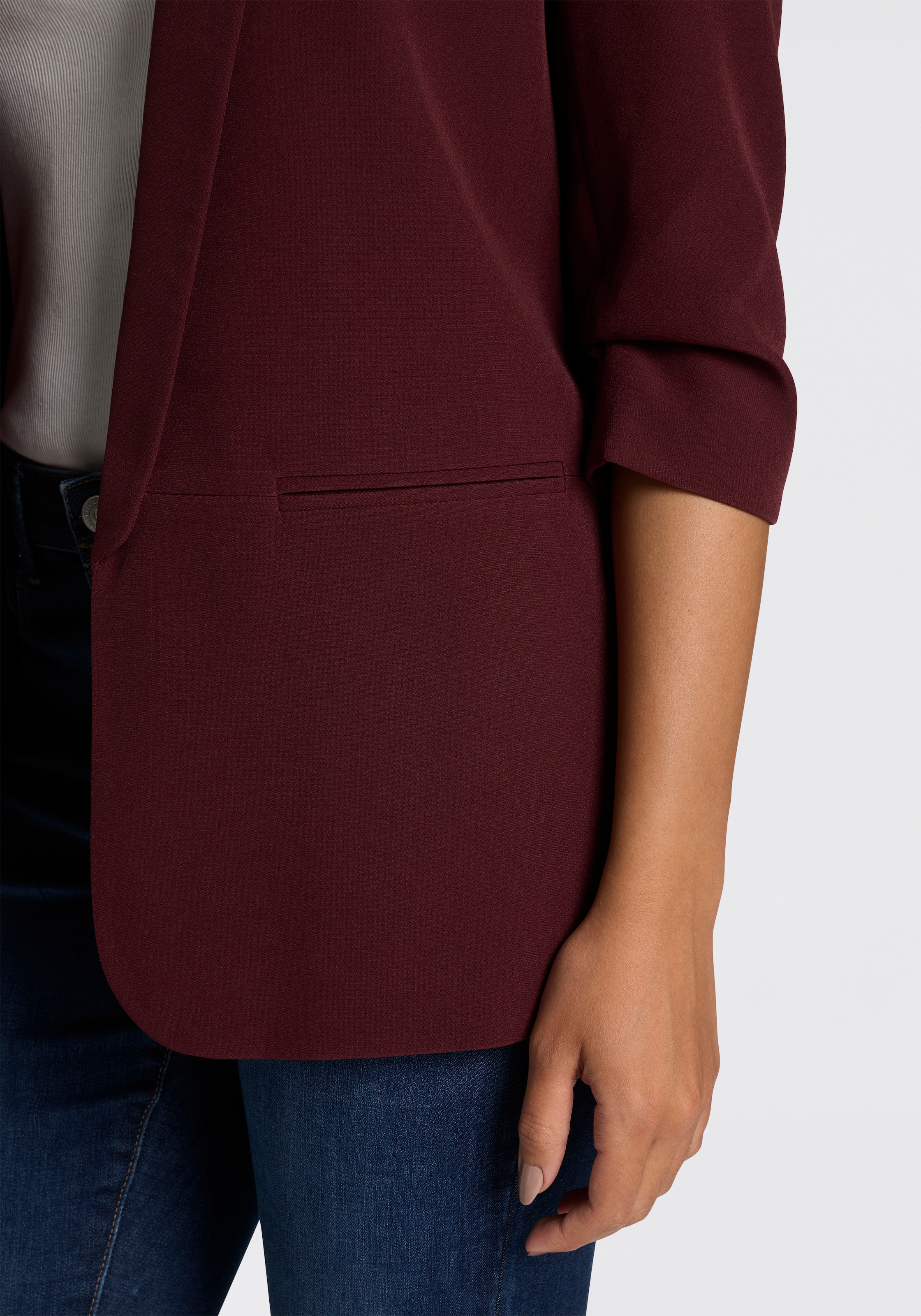 ONLY Kurzblazer »ONLELLA – Femininer Blazer mit 3/4-Ärmeln und Raffung«, regular fit, casual, Web, Kunstfaser, V-Ausschnitt