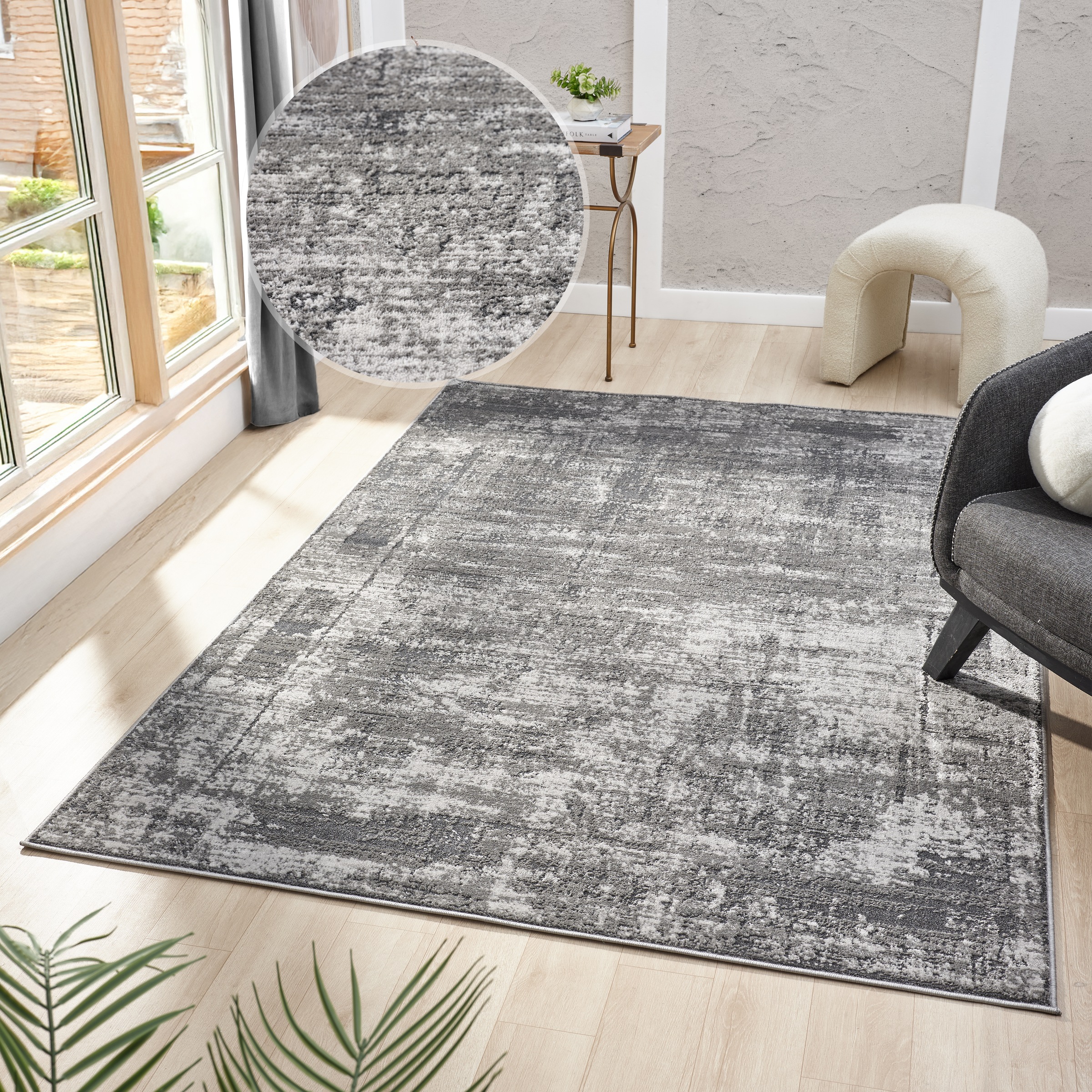 Teppich OTTO HOME "Hamsa" Gr. 8, grau (dunkelgrau), B:300cm H:9mm L:400cm, Kunstfaser, Teppiche, Teppich, dezenter Glanz, Schrumpf-Garn-Effekt, im Vintage-Look, dichte Qualität