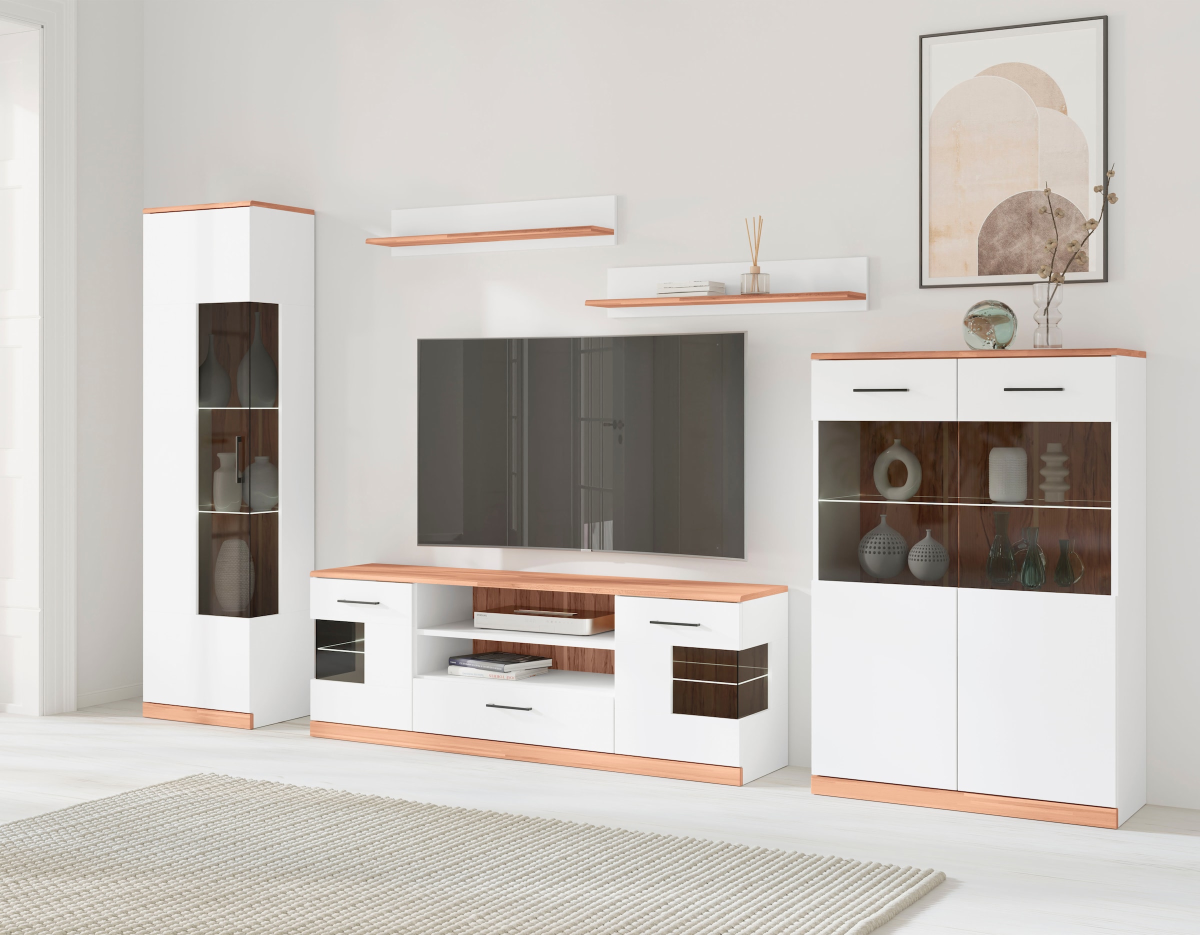 Home affaire Wohnwand "Ribe Wohnwand Set-5 St." Set, 5 Stk. tlg. Glaseinsat günstig online kaufen