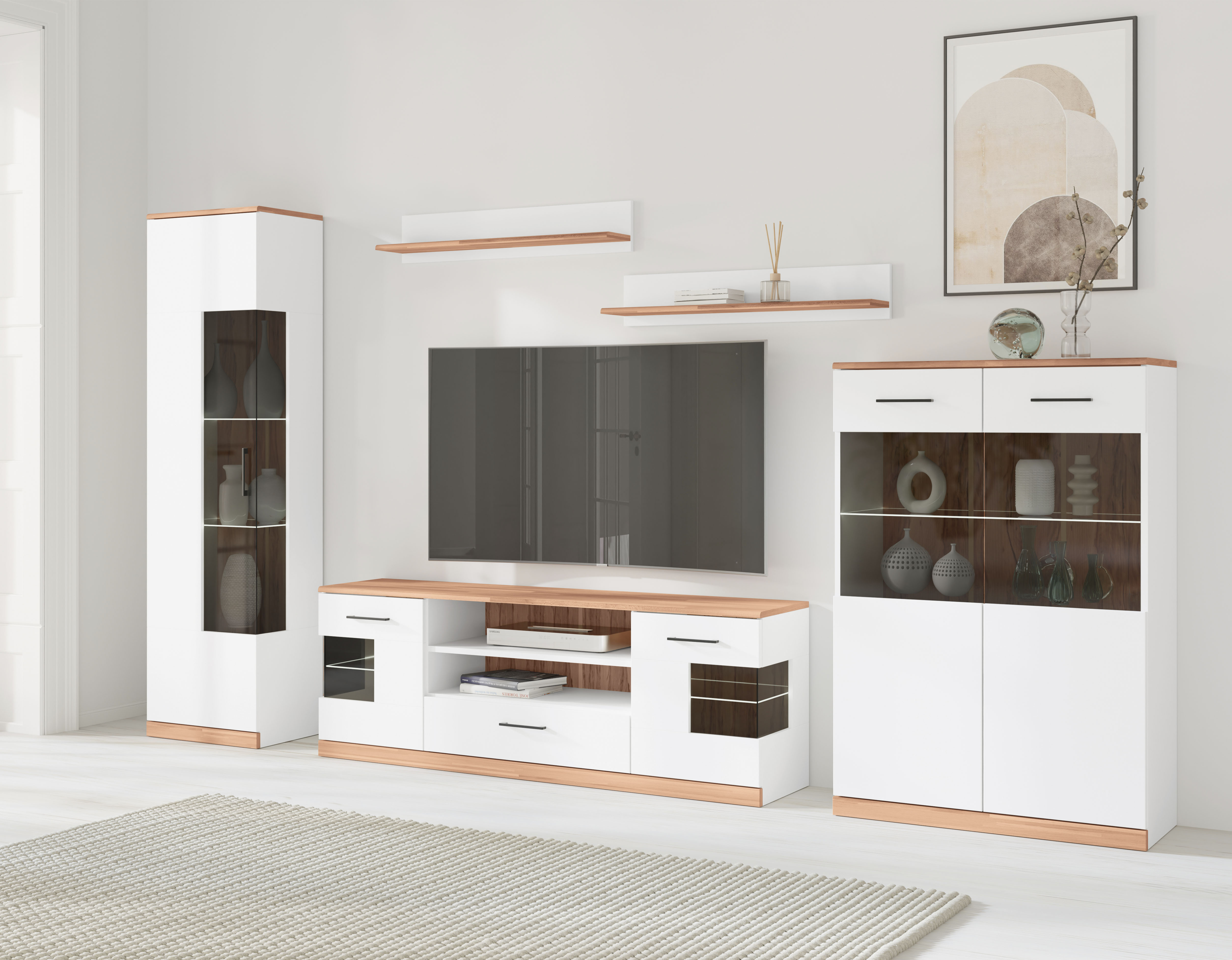 OTTO home Wohnwand "Ribe: 5teilig, Breite: 300cm,Fronten aus Massivholz,Korpus aus Melamin" 5 Stk. tlg.