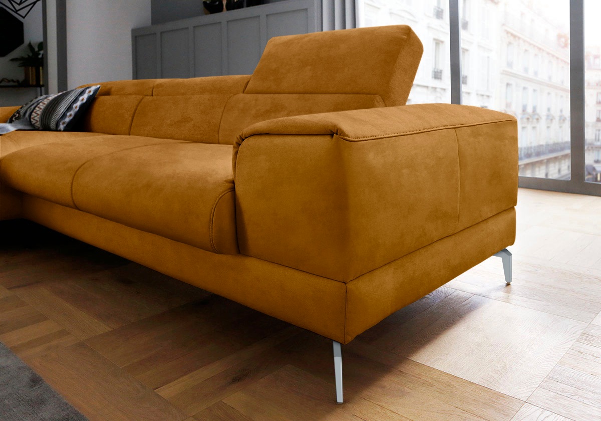 W.SCHILLIG Ecksofa »piedroo, Designsofa mit tollem Sitzkomfort, bequem und elegant, L-Form«, Kopfteilverstellung, wahlweise mit Sitztiefenverstellung, Breite 303cm