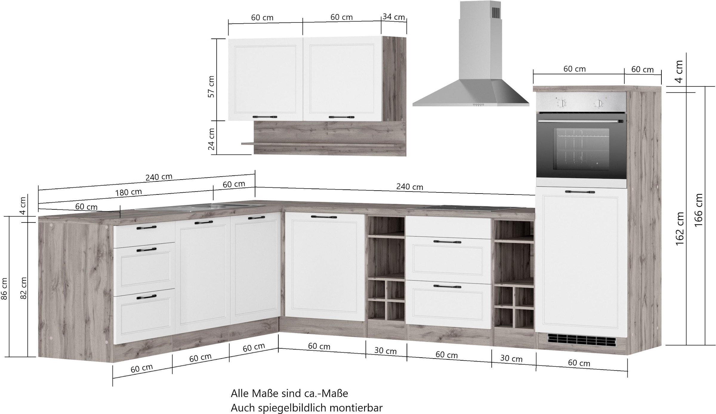 KOCHSTATION Küche »KS-Lana«, Stellbreite 240/300 cm, wahlweise mit E-Geräten