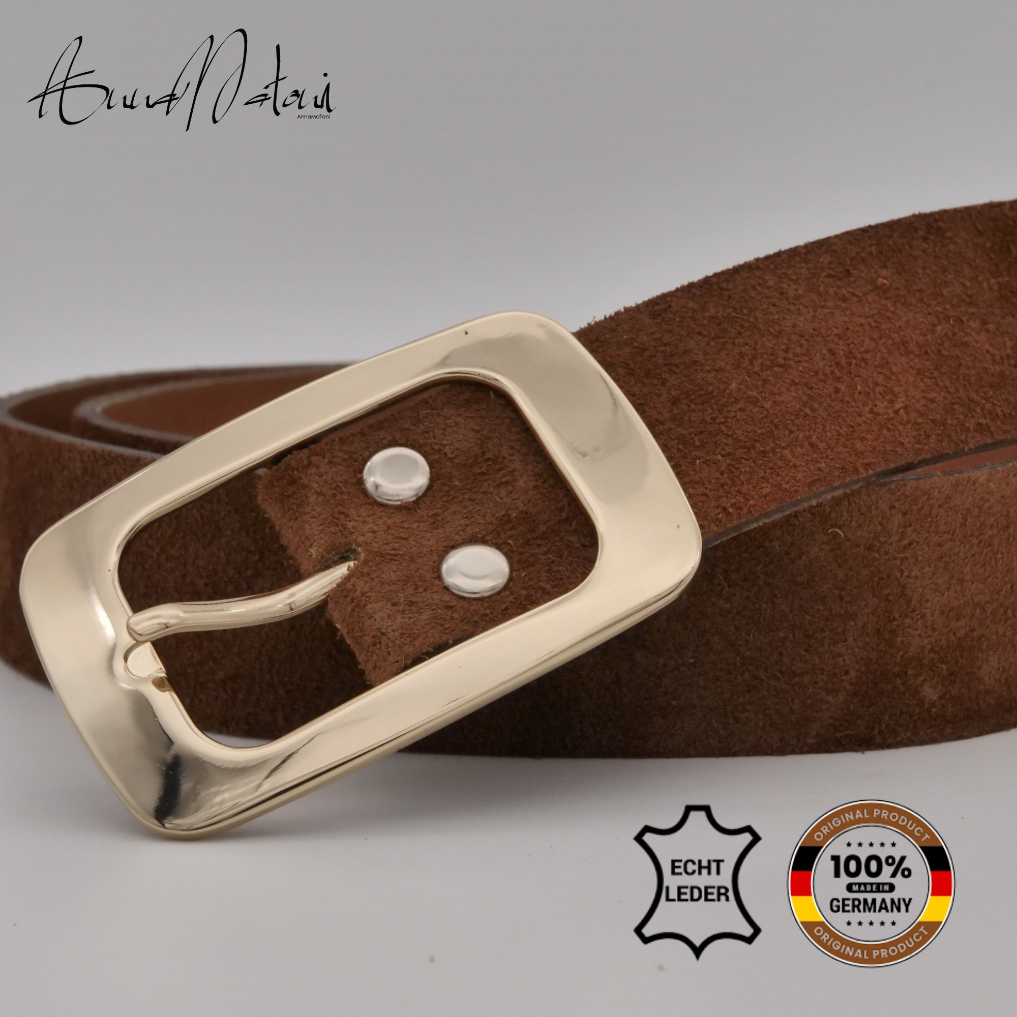 Ledergürtel ANNAMATONI "AnnaMatoni Damen Ledergürtel in hochwertigem Velour Leder 3,5cm", Damen, Gr. TW85 - 100cm Gesamtlänge, braun 650, 100% Leder, Gürtel Ledergürtel 6