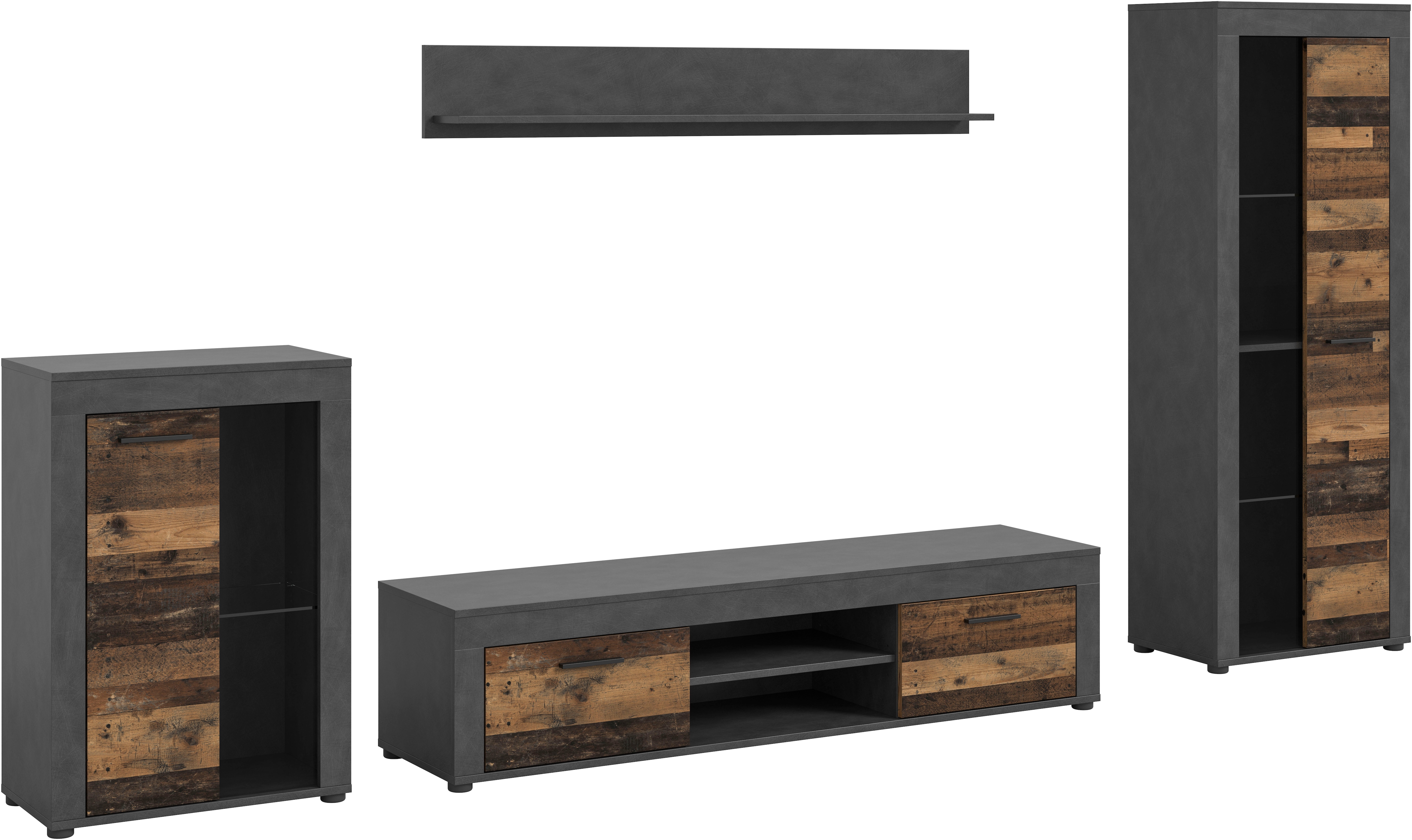OTTO home Wohnwand "AOSTA, Breite 310cm, 4-teilige Wohn-Kombination" bestehend aus: Vitrine, Lowboard, Wandboard & Vitrine hoch, 4 Stk. tlg.