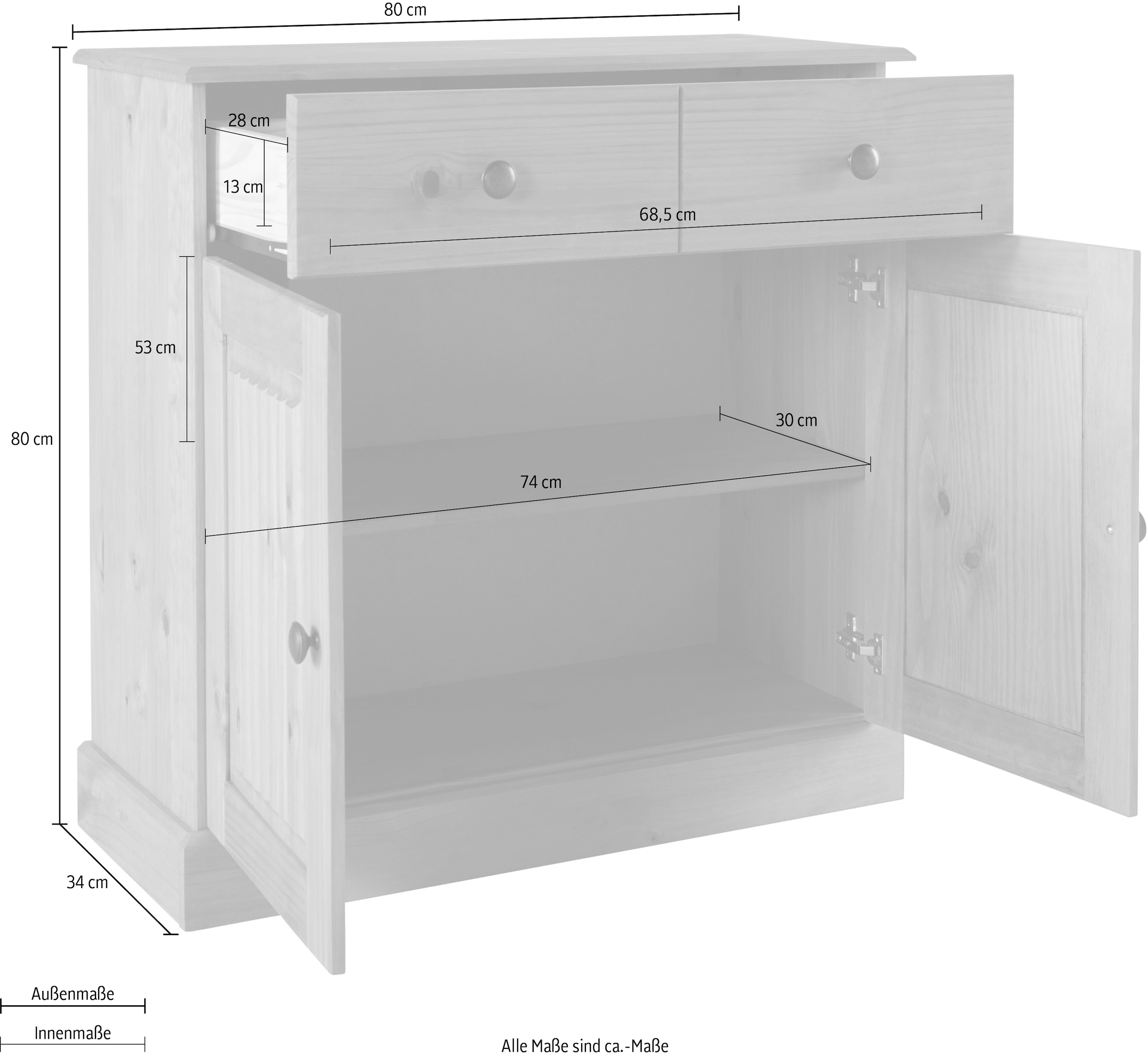 Home affaire Sideboard »Liotta«, mit 1 Schubkasten u. 1 verstellbare Einlegeboden, massives Kiefernholz