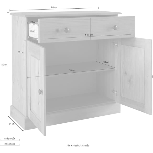 Einlegeboden, affaire mit 1 Sideboard u. »Liotta«, | verstellbare Home Kiefernholz 1 massives BAUR Schubkasten