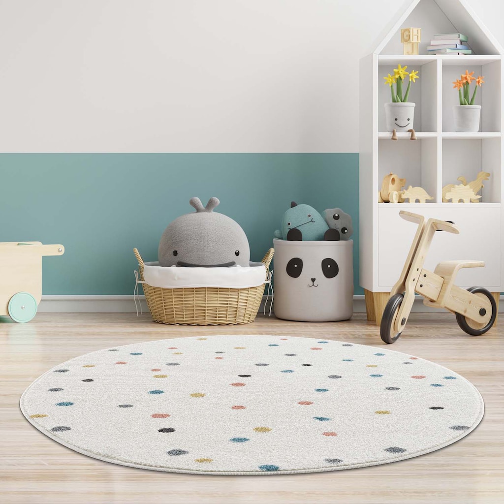 Carpet City Kinderteppich »Anime9396«, rund, Spielteppich, Bunte Punkte, Weicher Flor, Pflegeleicht, Kinderzimmer