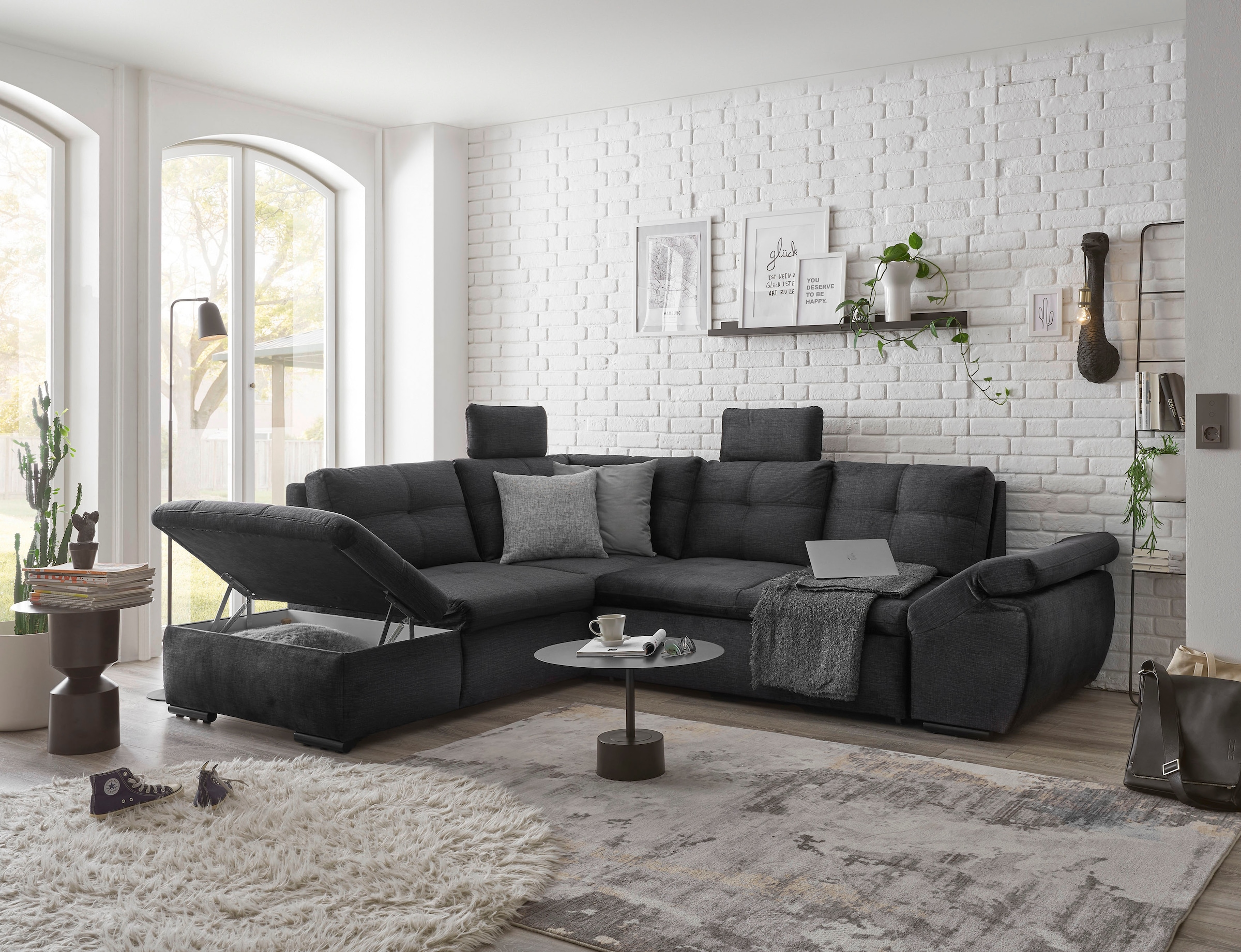 ED EXCITING DESIGN Ecksofa »Alija L-Form«, mit Bettfunktion, Bettkasten, Armteilverstellung & Kopfstützen