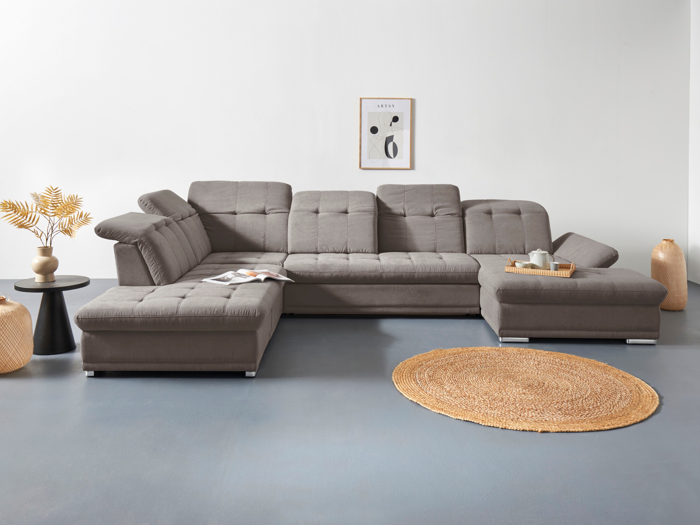 Wohnlandschaft COTTA "Holiday U-Form mit Sitztiefen-, Armteil- und Kopfteilverstellung", grau (elephant), B:386cm H:86cm T:265cm, 100% Polyester, Sofas, Wohnlandschaft, wahlweise mit Bettfunktion & Bettkasten 7