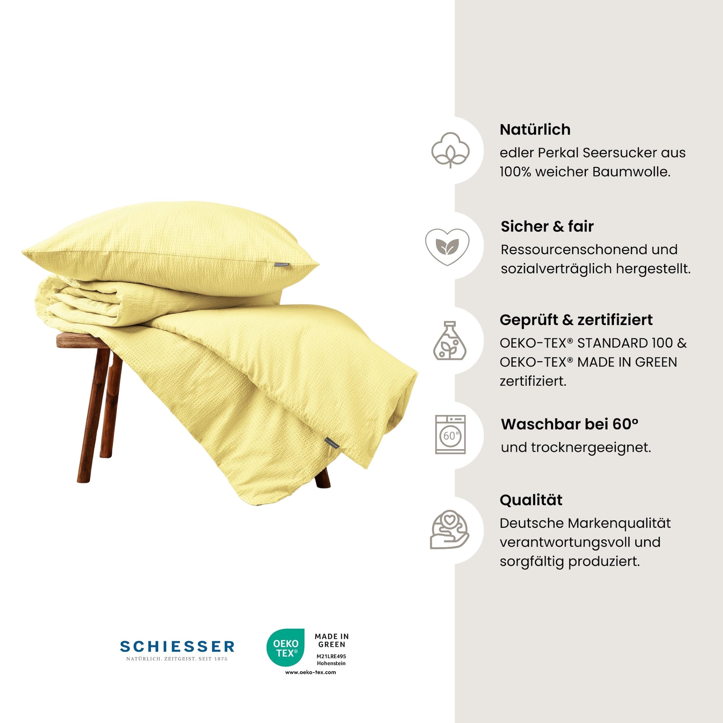 Schiesser Bettwäsche »Laura aus Baumwoll-Seersucker in zarten Farbtönen«, Made in Green