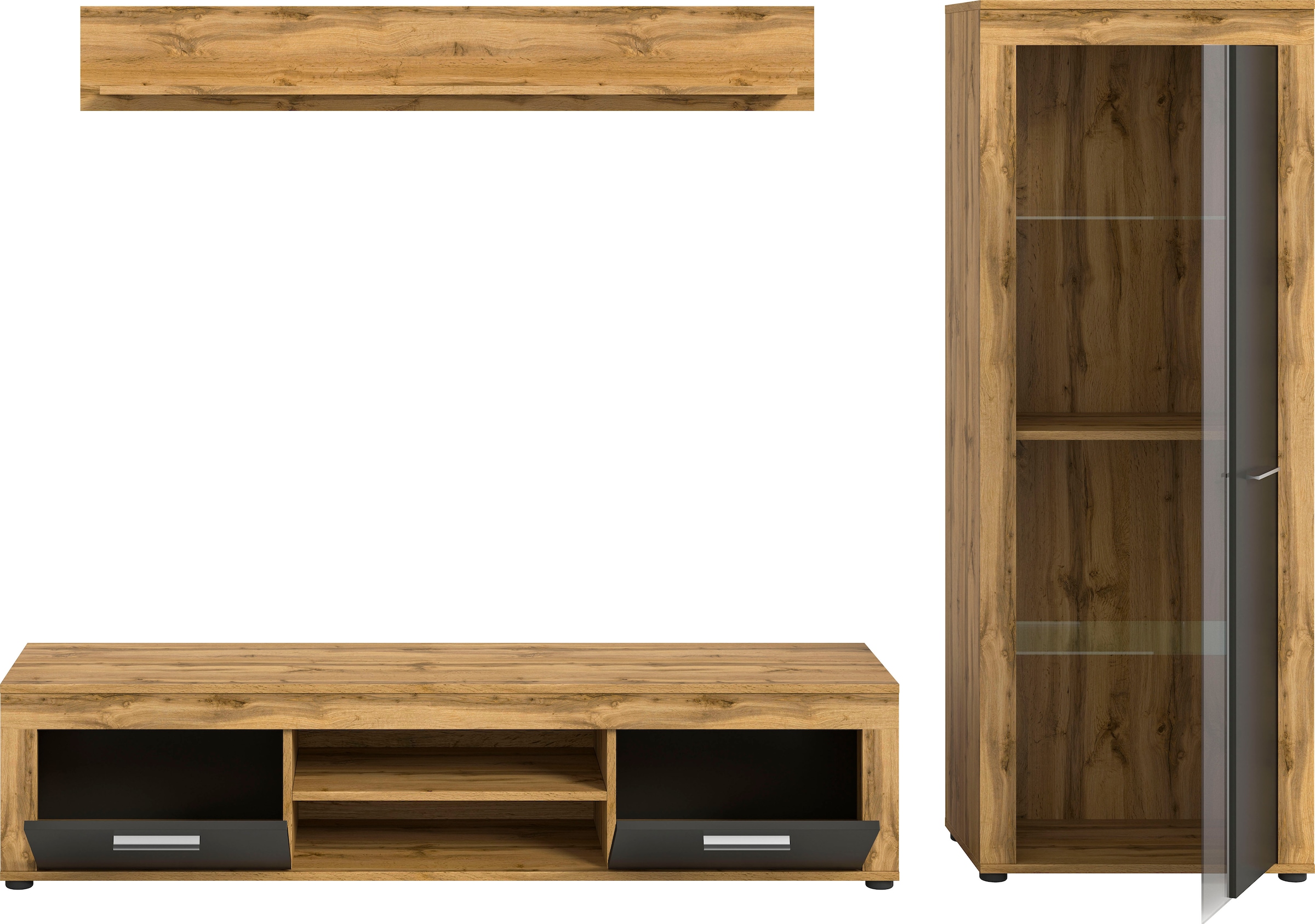INOSIGN Wohnwand »Aosta, Breite 235cm, bestehend aus Lowboard, Wandboard, Vitrine«, (3 St.), Wohnwand, Kombination, Anbauwand, Möbel Set, Schrankwand, Möbel Kombi