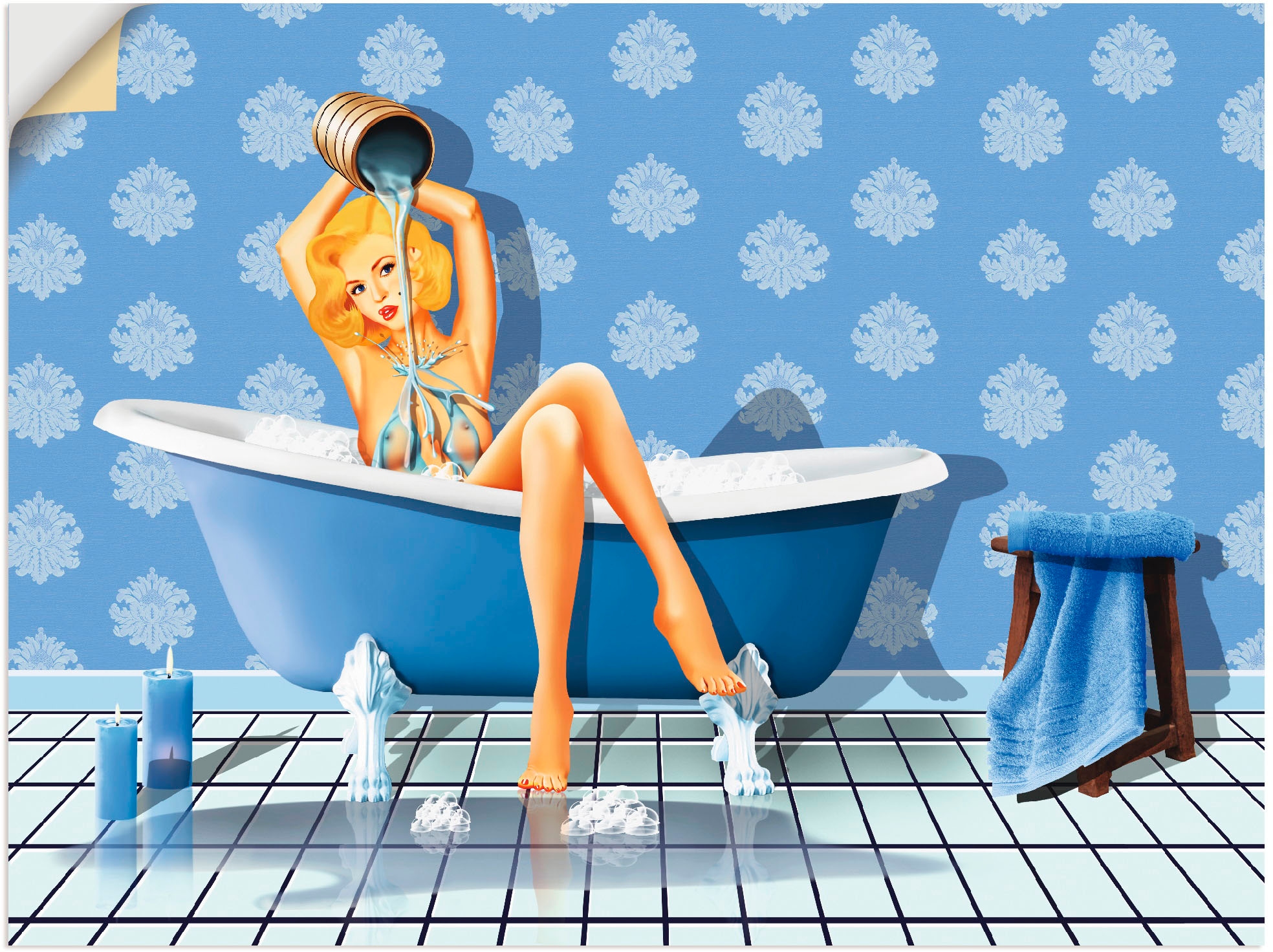 Artland Wandbild »Das sexy blaue Badezimmer«, Frau, (1 St.), als Leinwandbild, Poster, Wandaufkleber in verschied. Größen